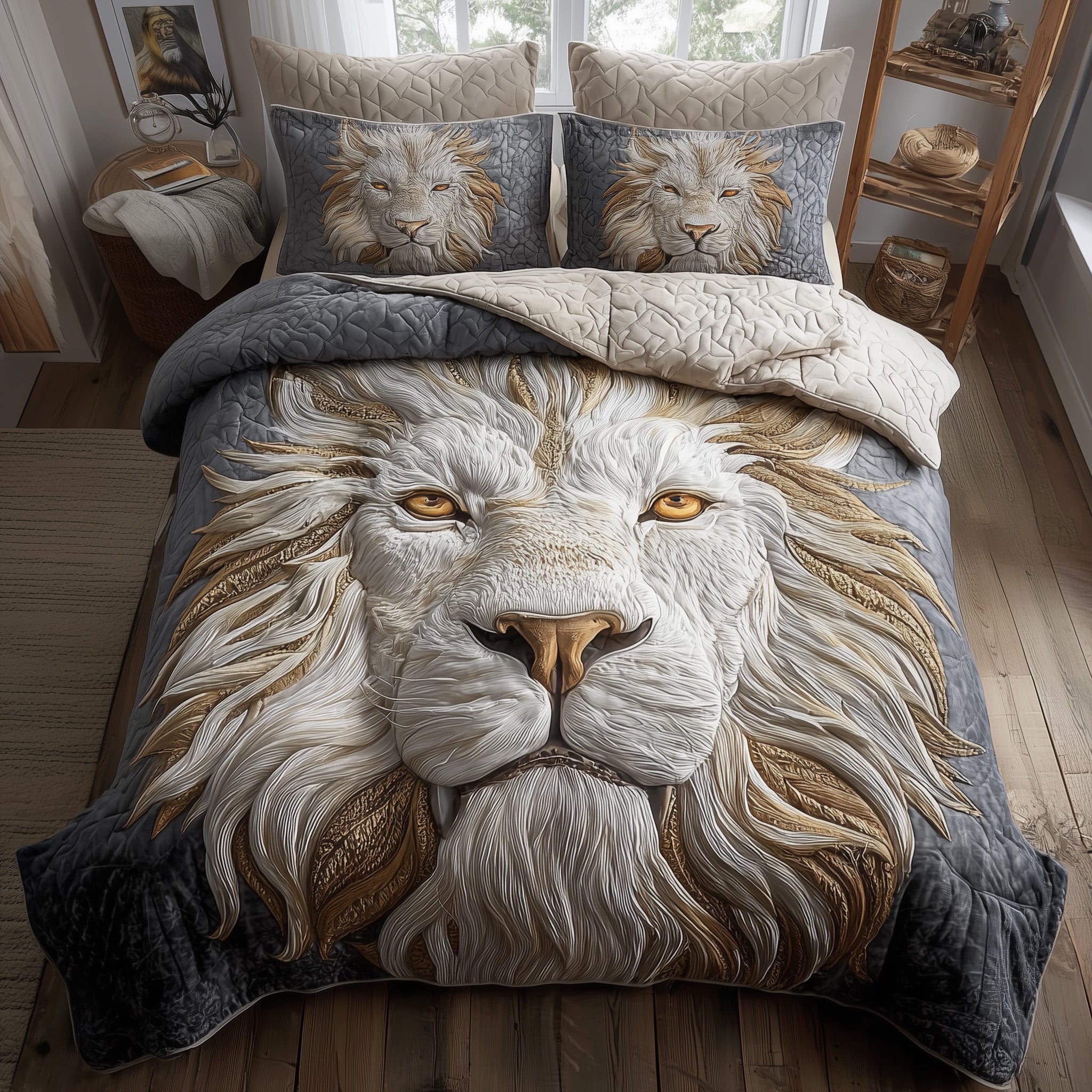 Majestic Lion Quilted Bedding Set Farmhouse Style