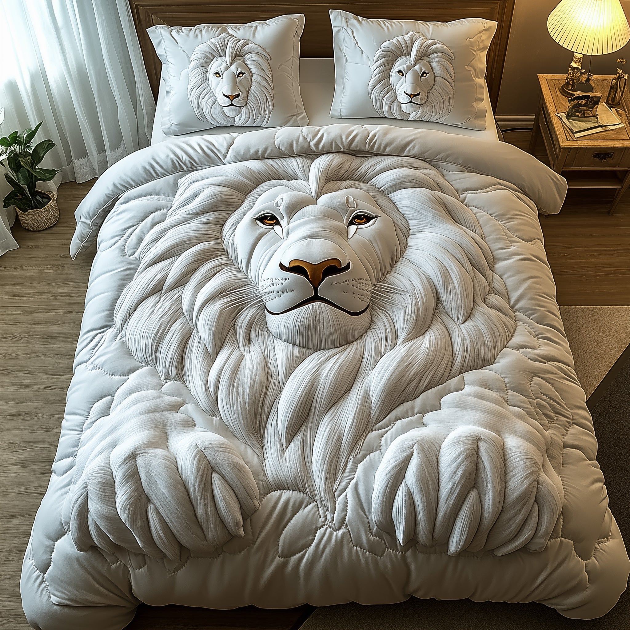Majestic Lion Quilted Bedding Set Jungle Theme Bedroom Decor Unique Bedding Gifts