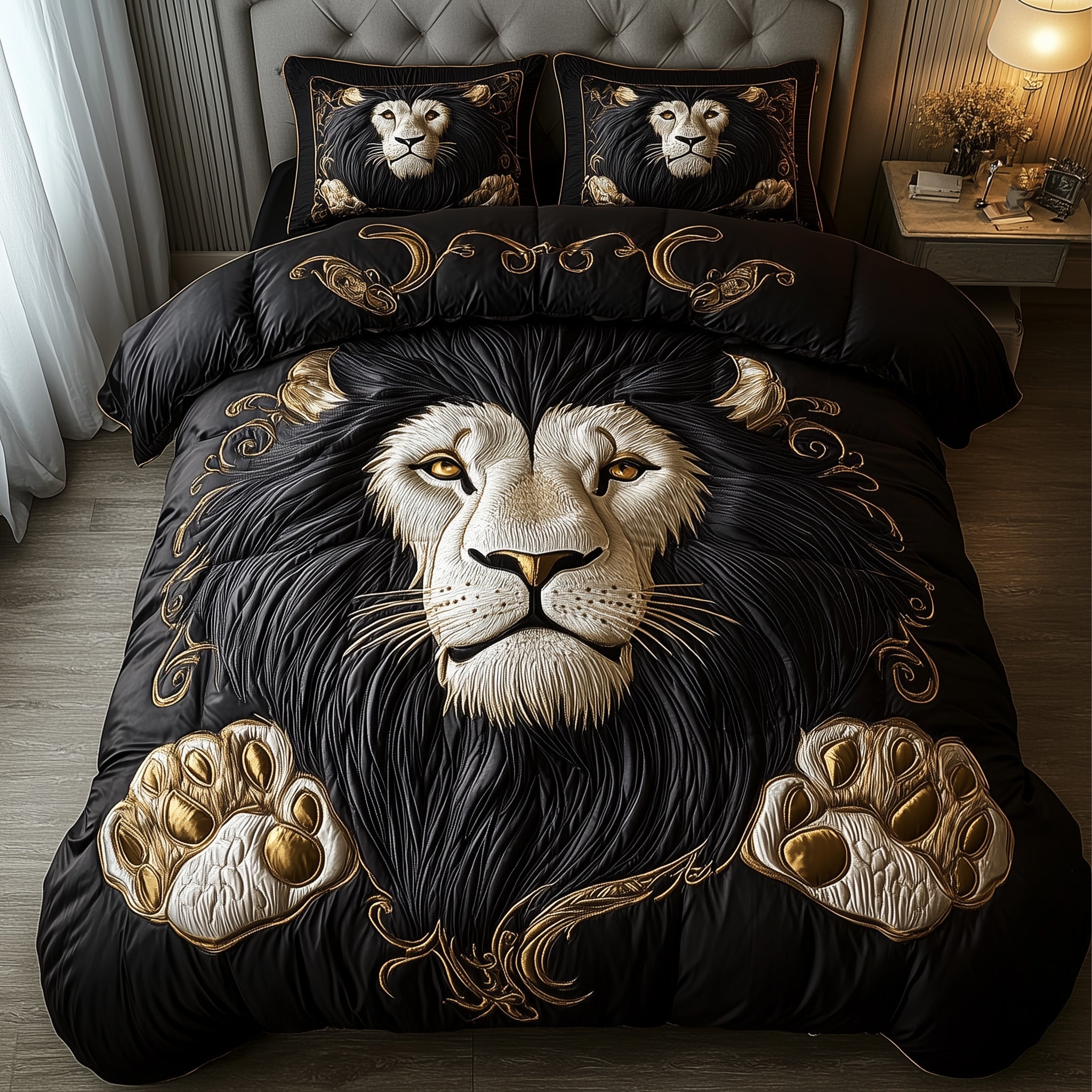 Majestic Lion Quilted Bedding Set Lion Theme Bedroom Decor Animal Lover Bedding