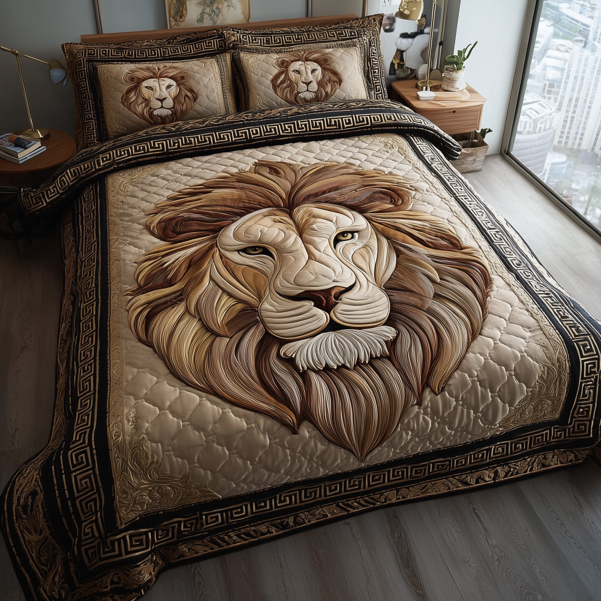 Majestic Lion Quilted Bedding Set Modern Design