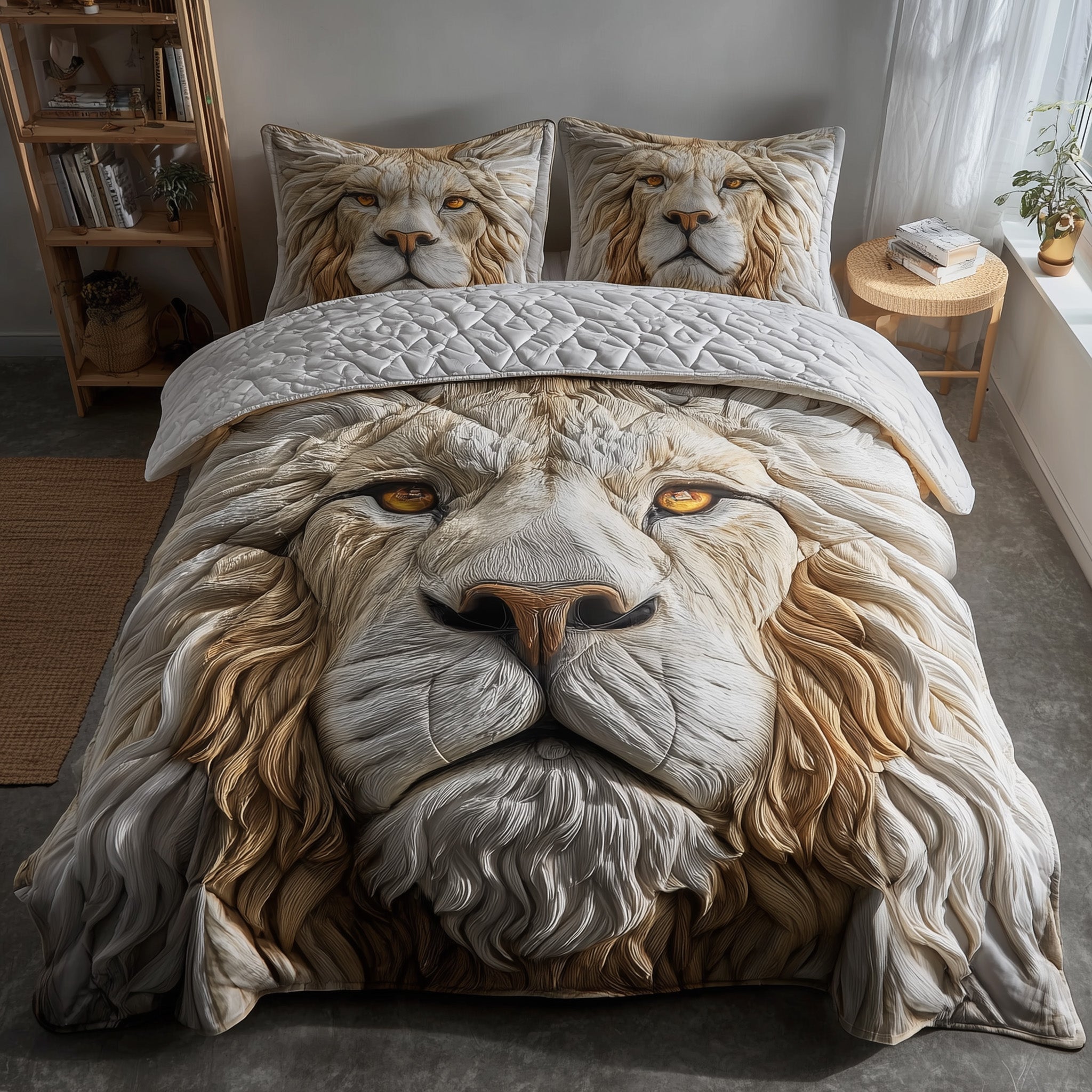 Majestic Lion Quilted Bedding Set Relaxing Sleep