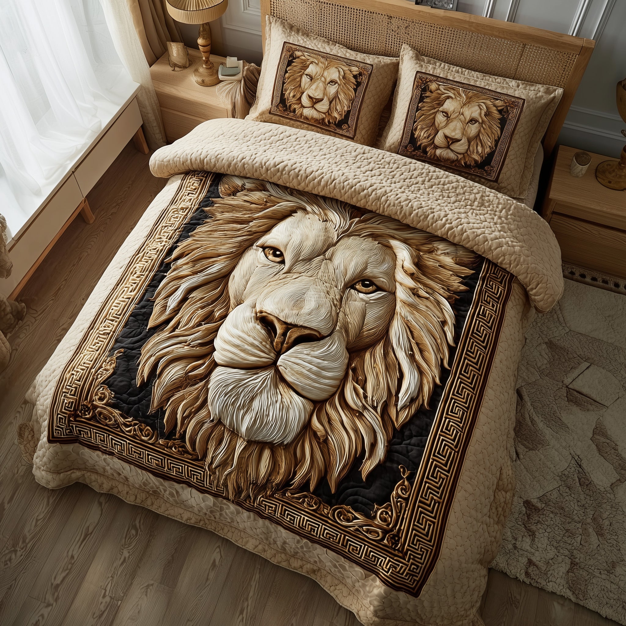 Majestic Lion Quilted Bedding Set Solid Color