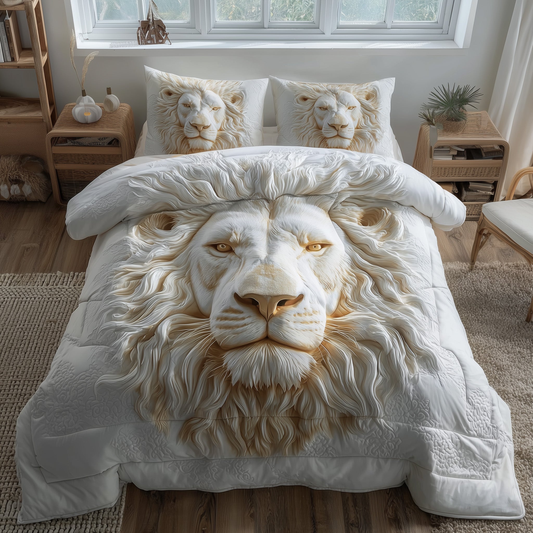 Majestic Lion Quilted Bedding Set Unique Pattern