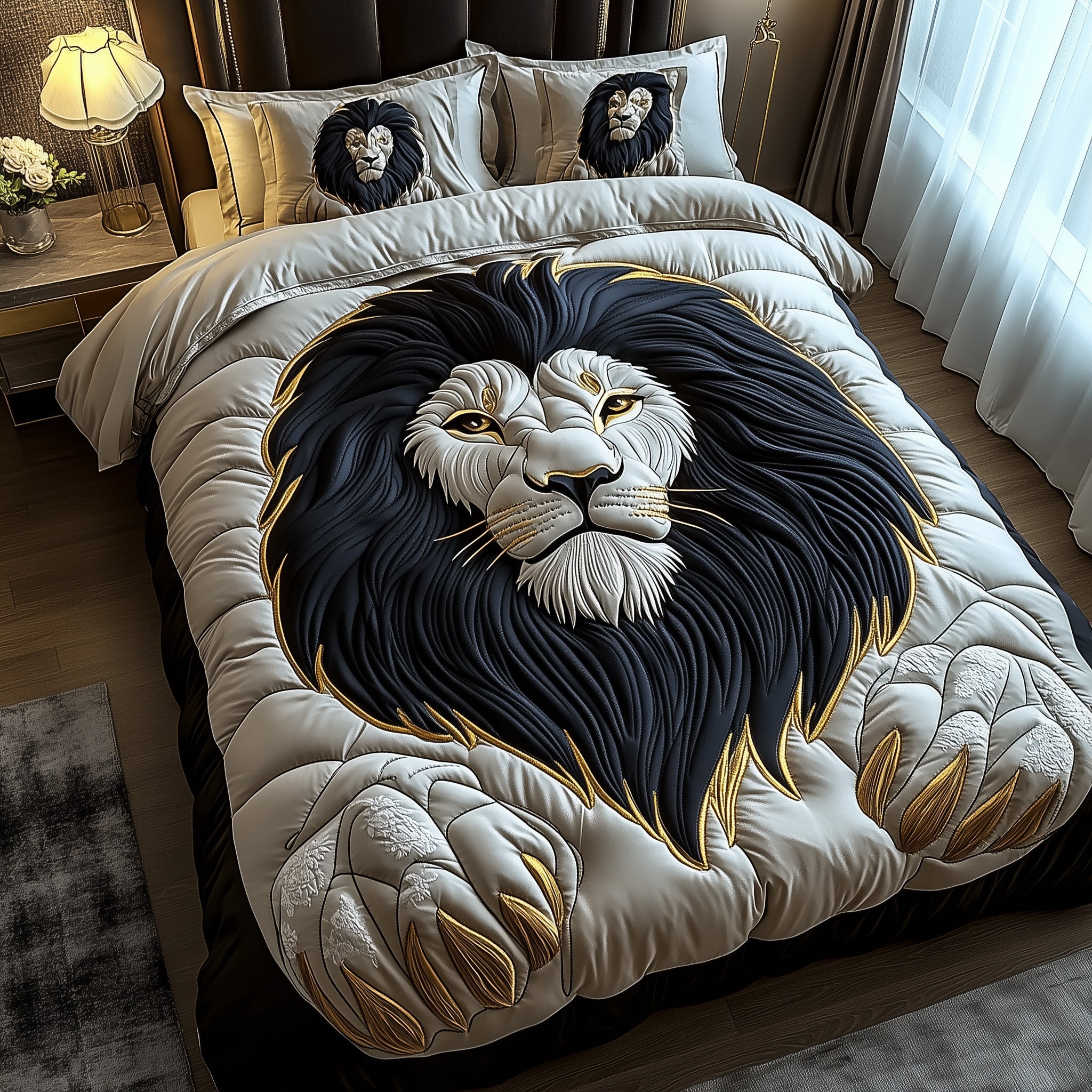 Majestic Lion Quilted Bedding Set Wildlife Animal Pattern Lion Lovers Gifts
