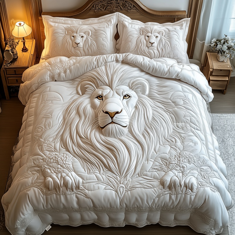 Majestic Lion Quilted Bedding Set Wildlife Bedroom Decor Best Gift For Lion Lovers