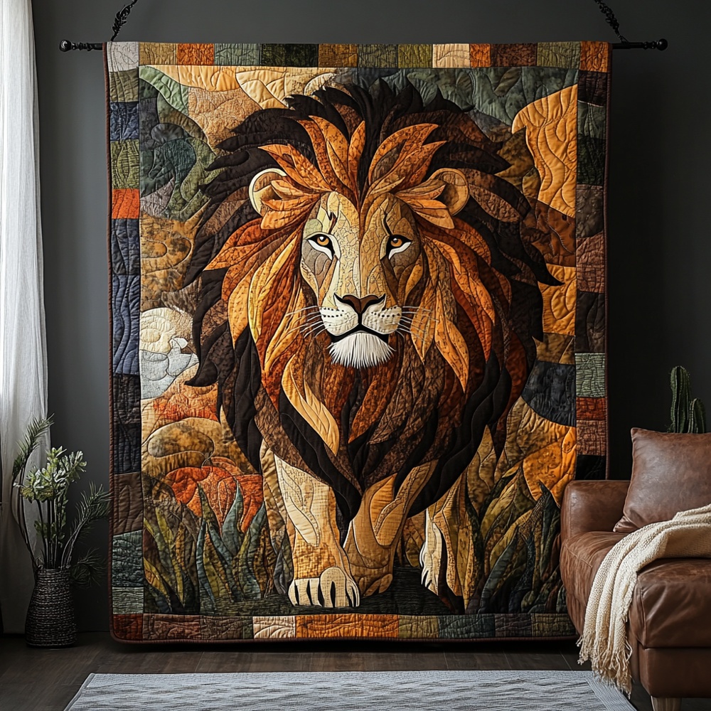 Majestic Lion Quilted Blanket African Safari Wildlife Art Cozy Bedding Warm Throw Gift Lion Fans