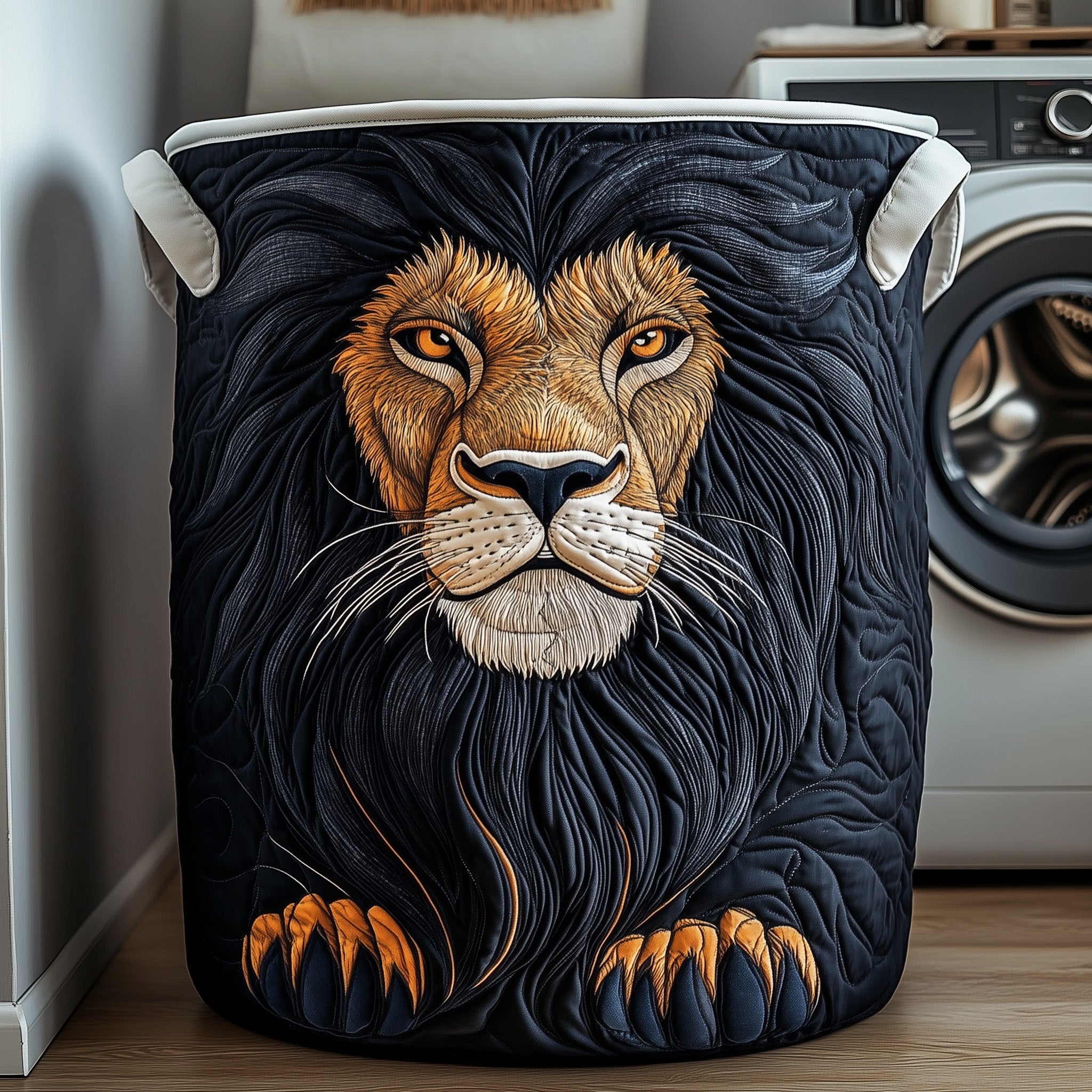Majestic Lion Quilted Laundry Basket Durable Fabric Clothes Basket Best Gifts For Dad