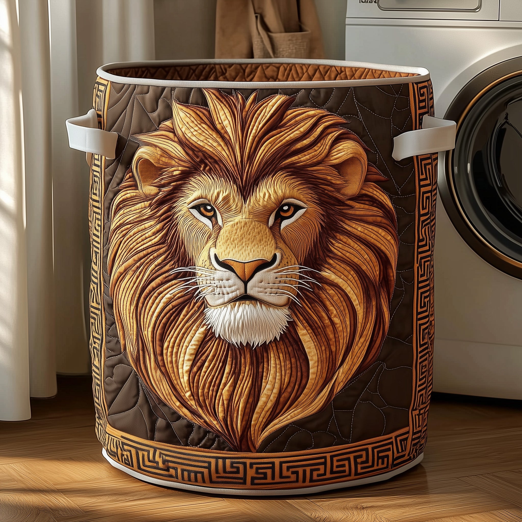 Majestic Lion Quilted Laundry Basket Durable Fabric Clothes Basket Best Gifts For Lion Fans
