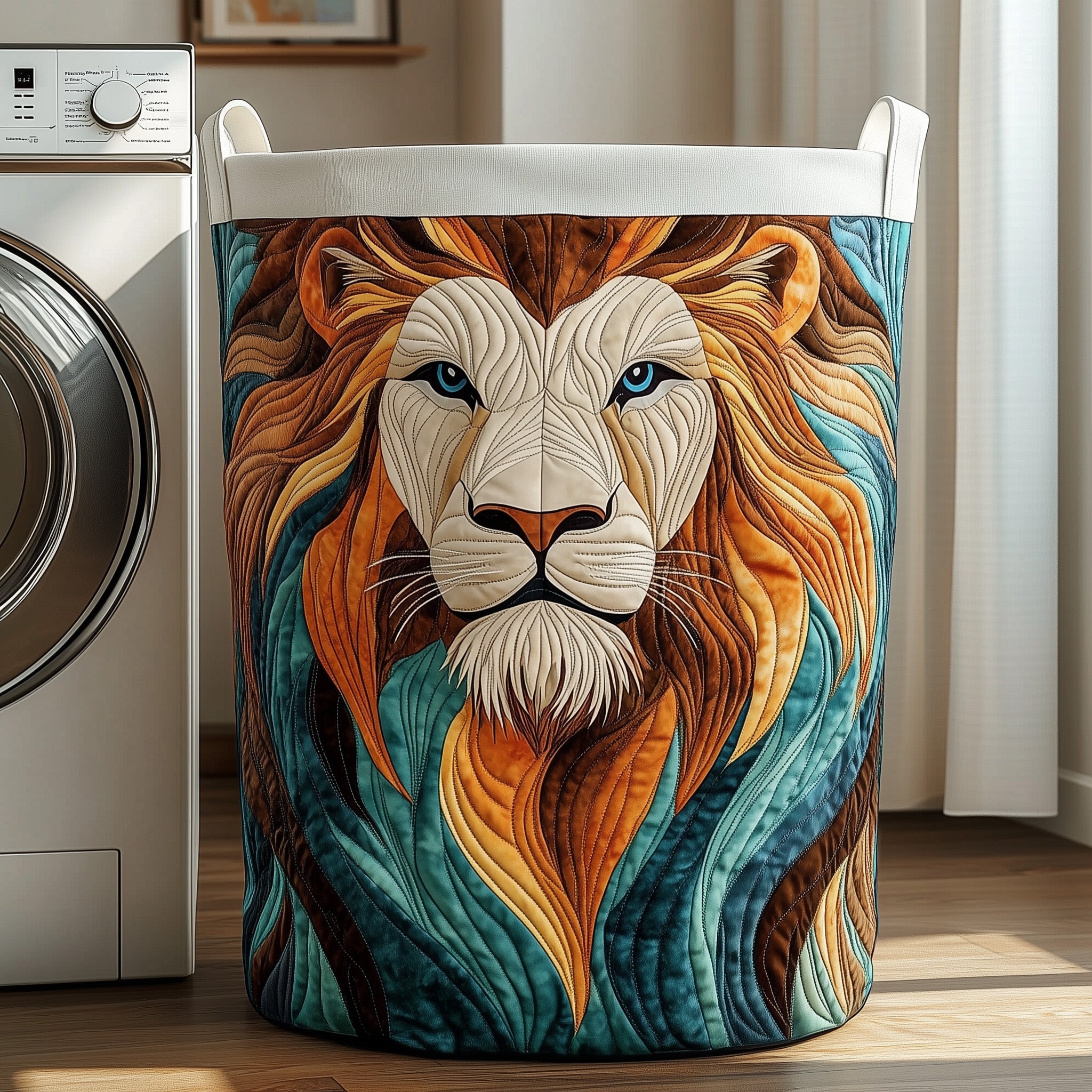 Majestic Lion Quilted Laundry Basket Durable Fabric Clothes Basket Gifts For Dad(1)