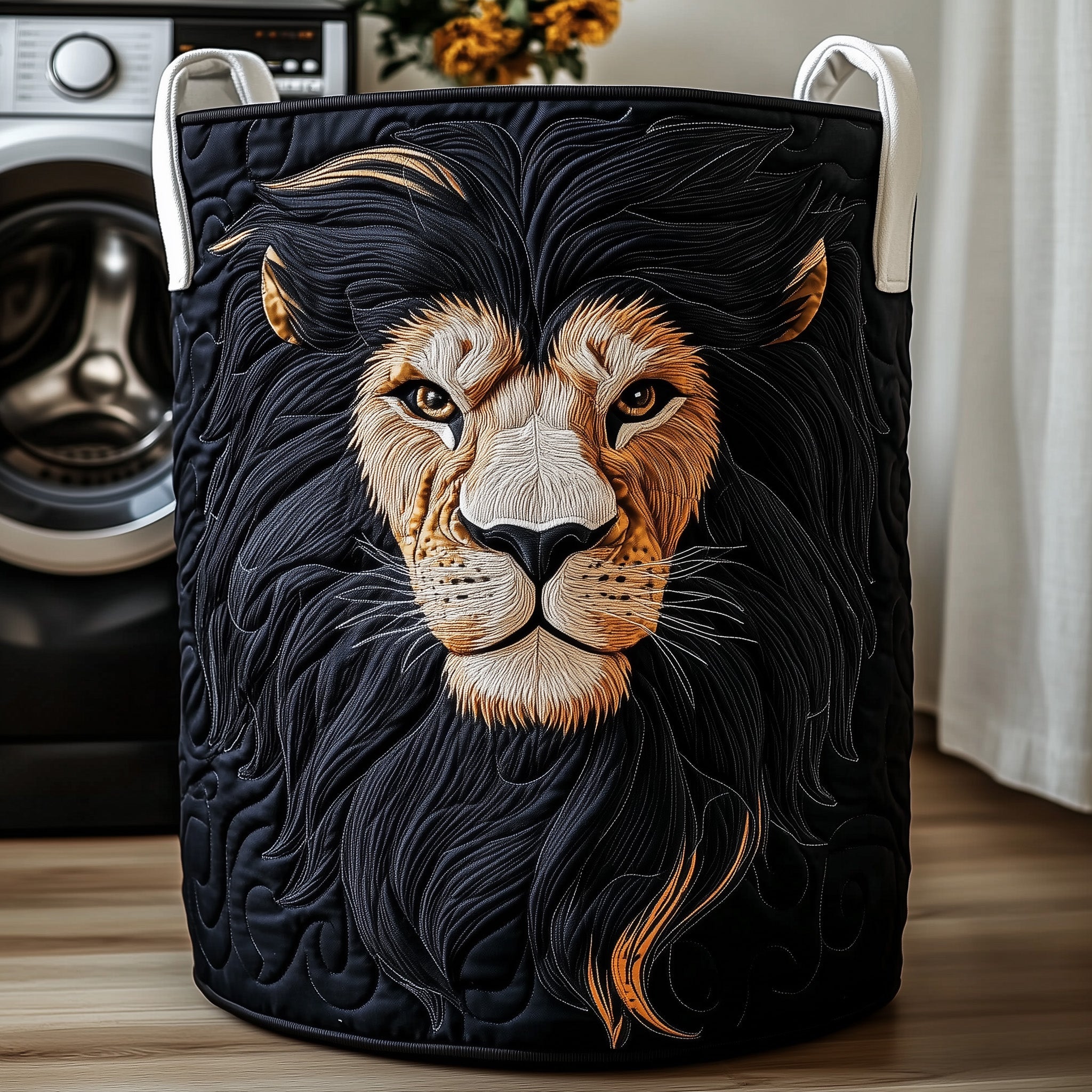 Majestic Lion Quilted Laundry Basket Durable Fabric Clothes Basket Gifts For Dad