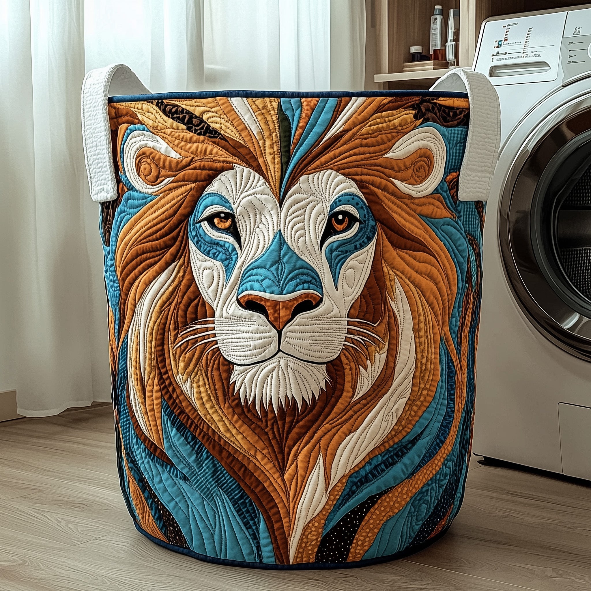Majestic Lion Quilted Laundry Basket Durable Fabric Clothes Basket Gifts For Lion Fans