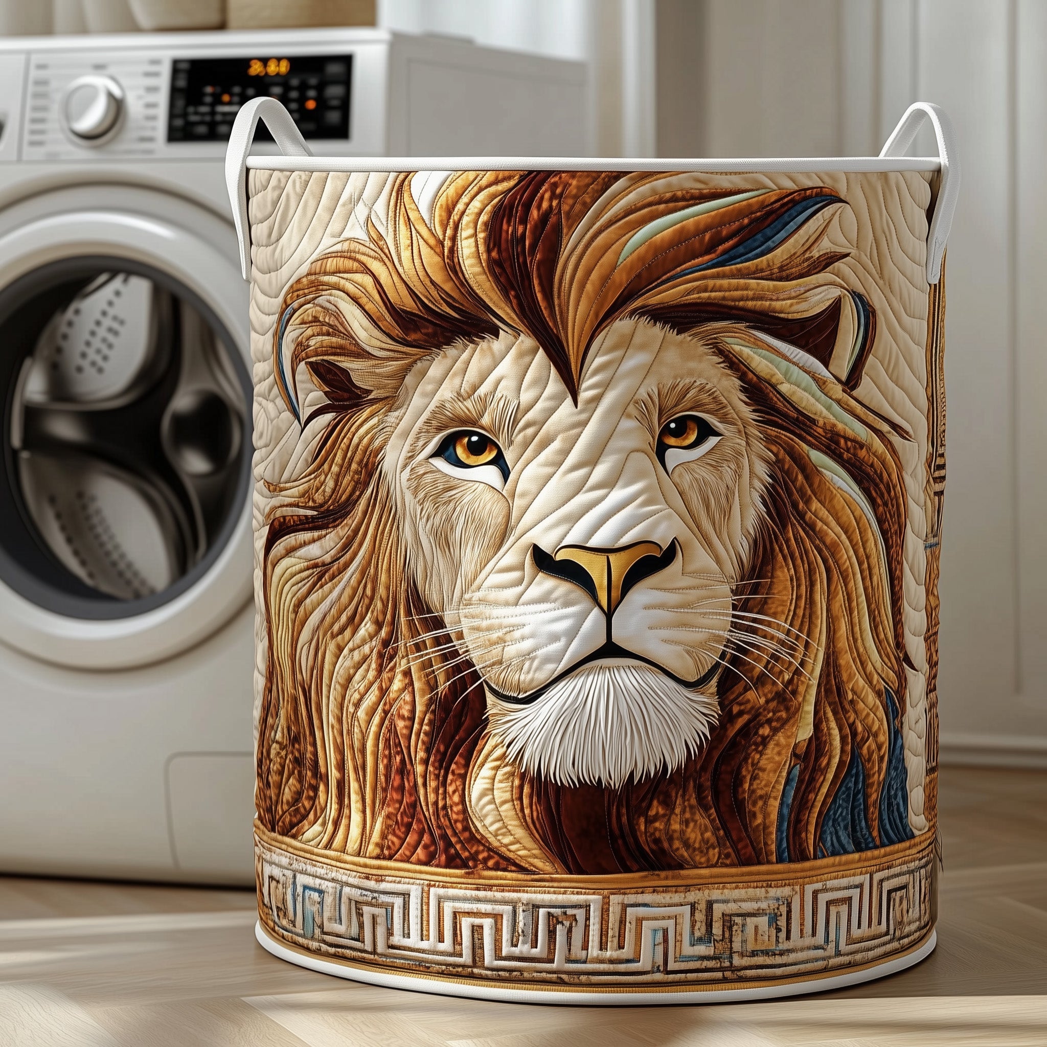 Majestic Lion Quilted Laundry Basket Durable Fabric Clothes Basket Present For Dad