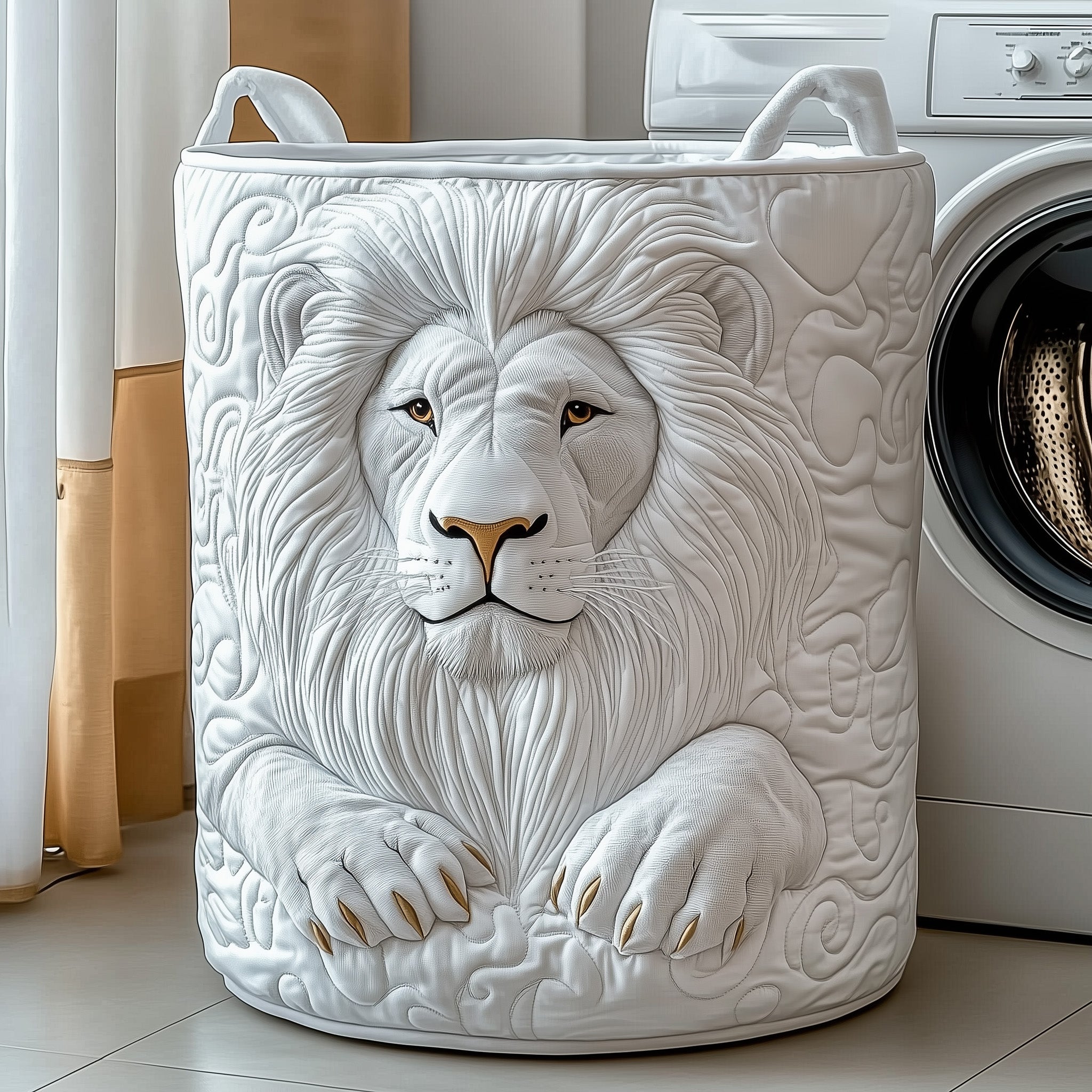Majestic Lion Quilted Laundry Basket Stylish Fabric Clothes Hamper Unique Gifts For Dad