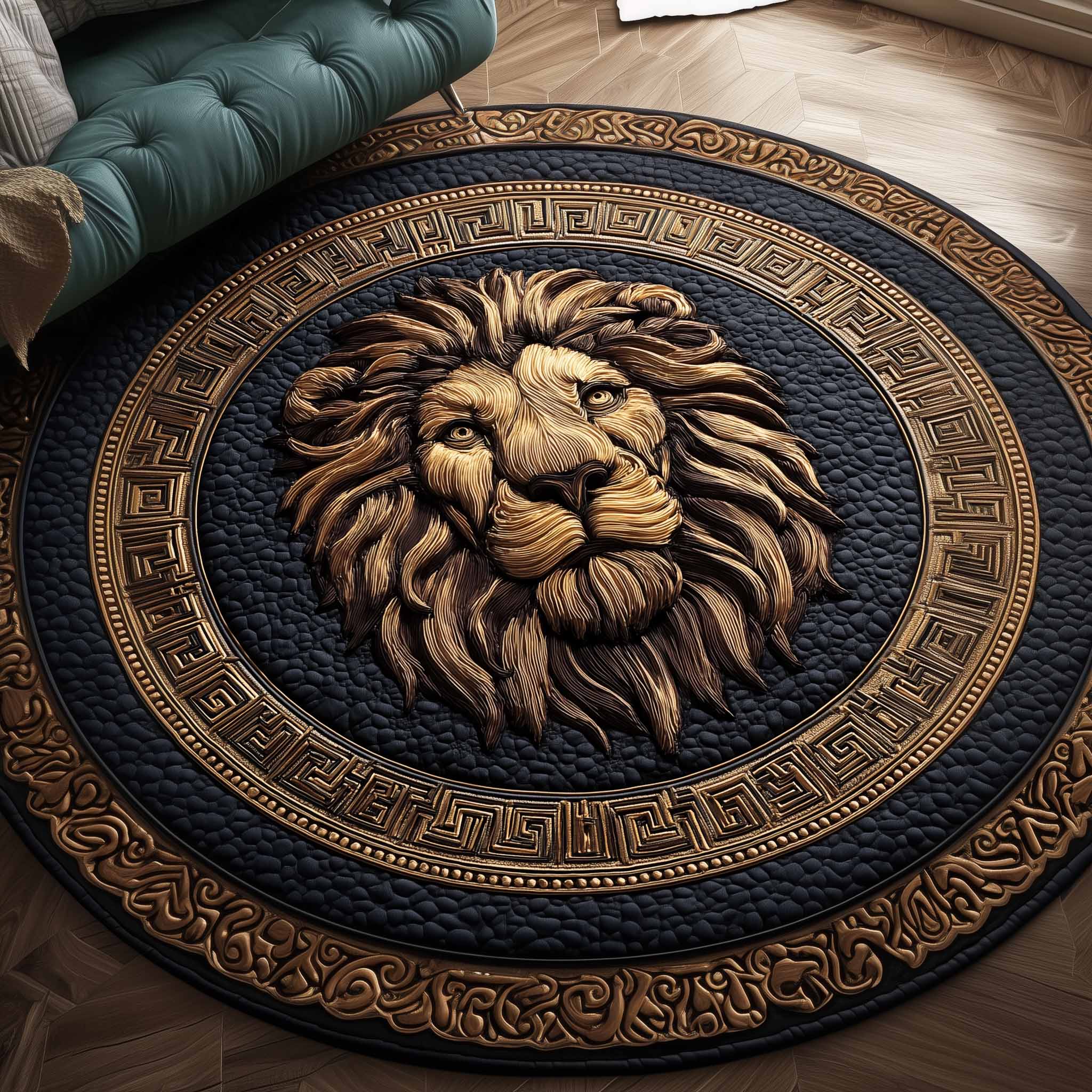 Majestic Lion Quilted Round Mat Cozy Quilted Round Mat for Warm Ambiance