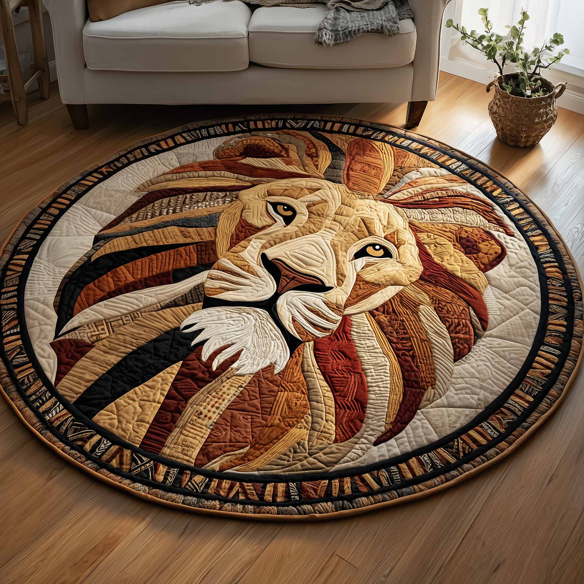 Majestic Lion Quilted Round Mat Soft Cotton Quilted Round Mat for Daily Comfort