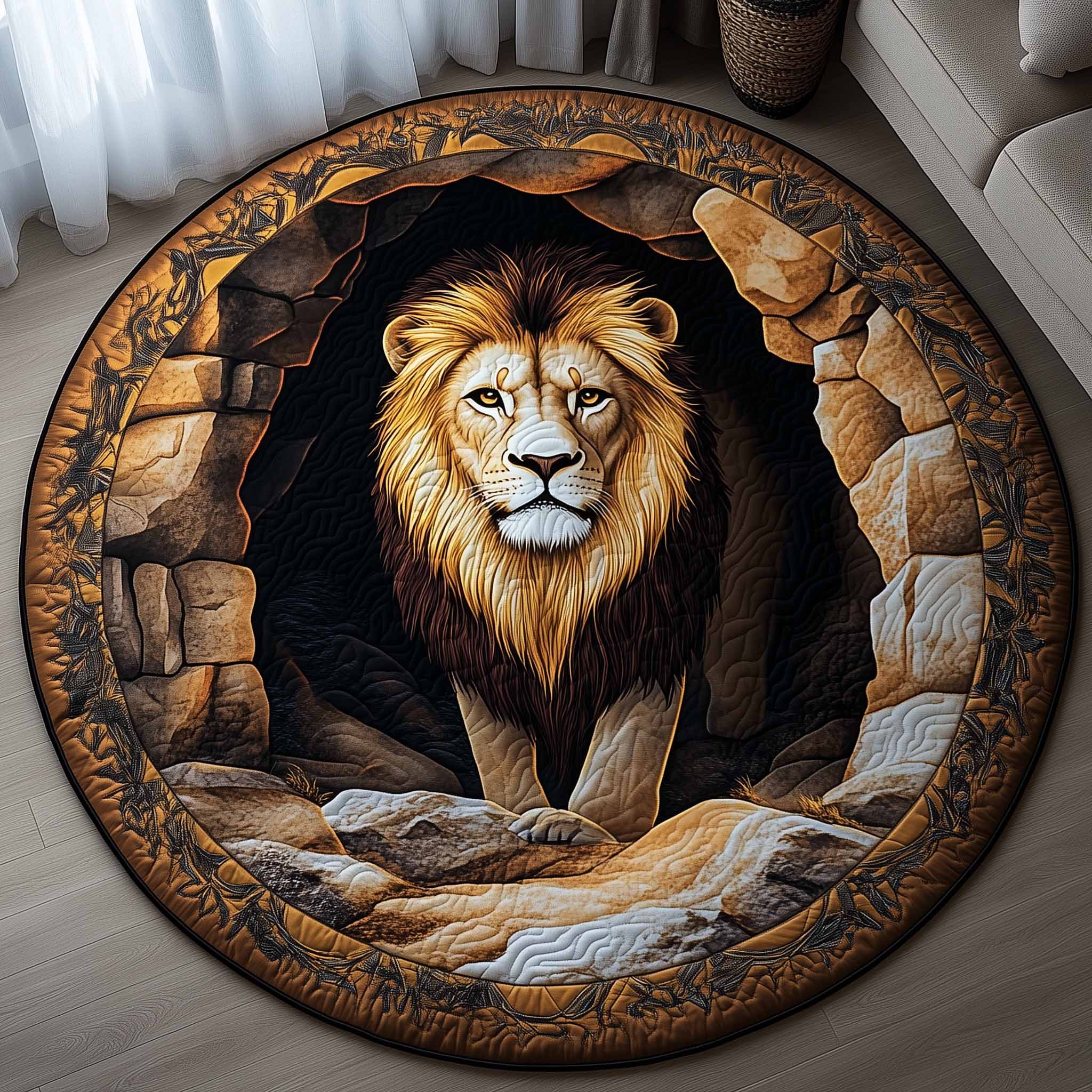 Majestic Lion Quilted Round Mat Unique Quilted Round Mat for Modern Interiors