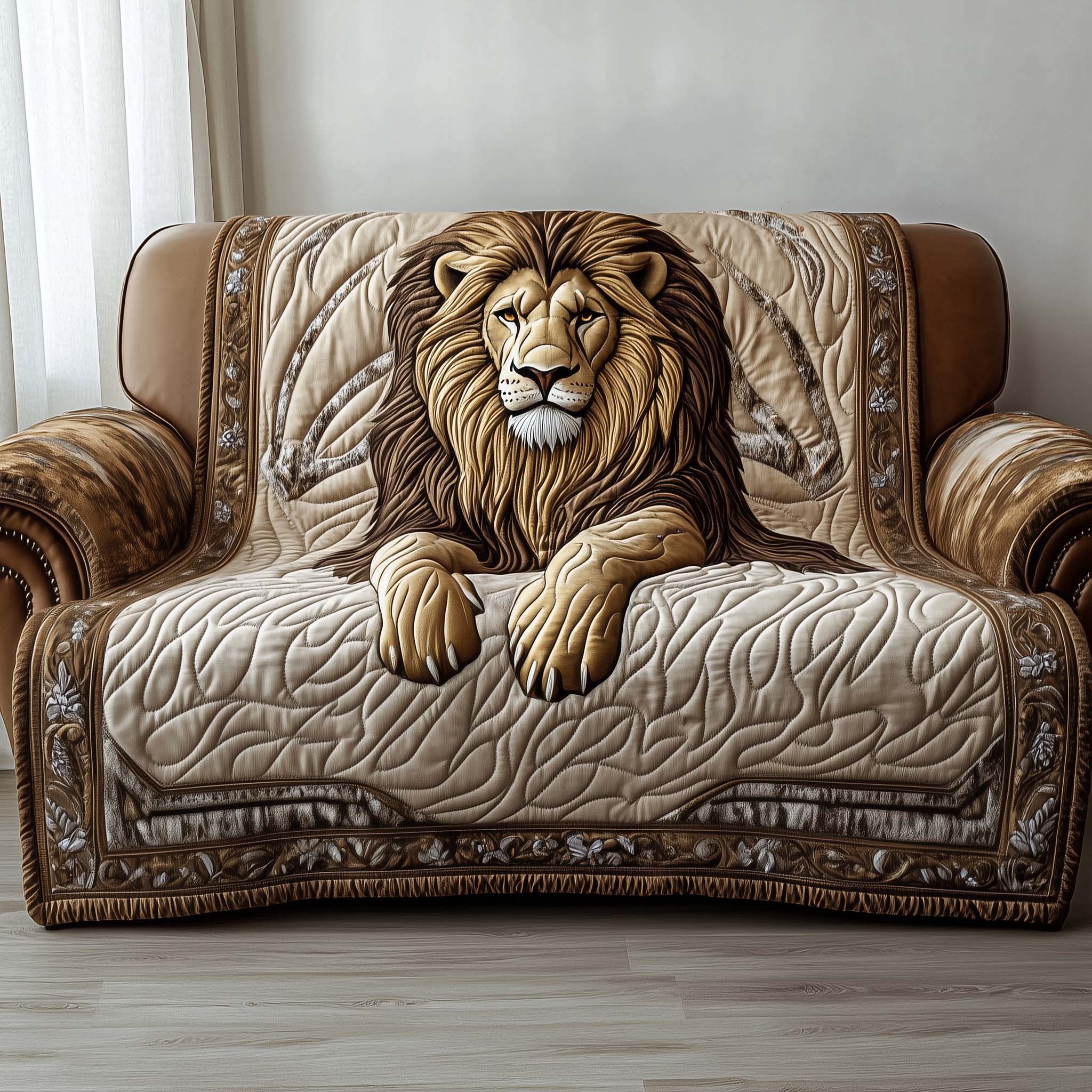 Majestic Lion Quilted Sofa Cover Bold King of the Jungle Good Lion Themed Gifts