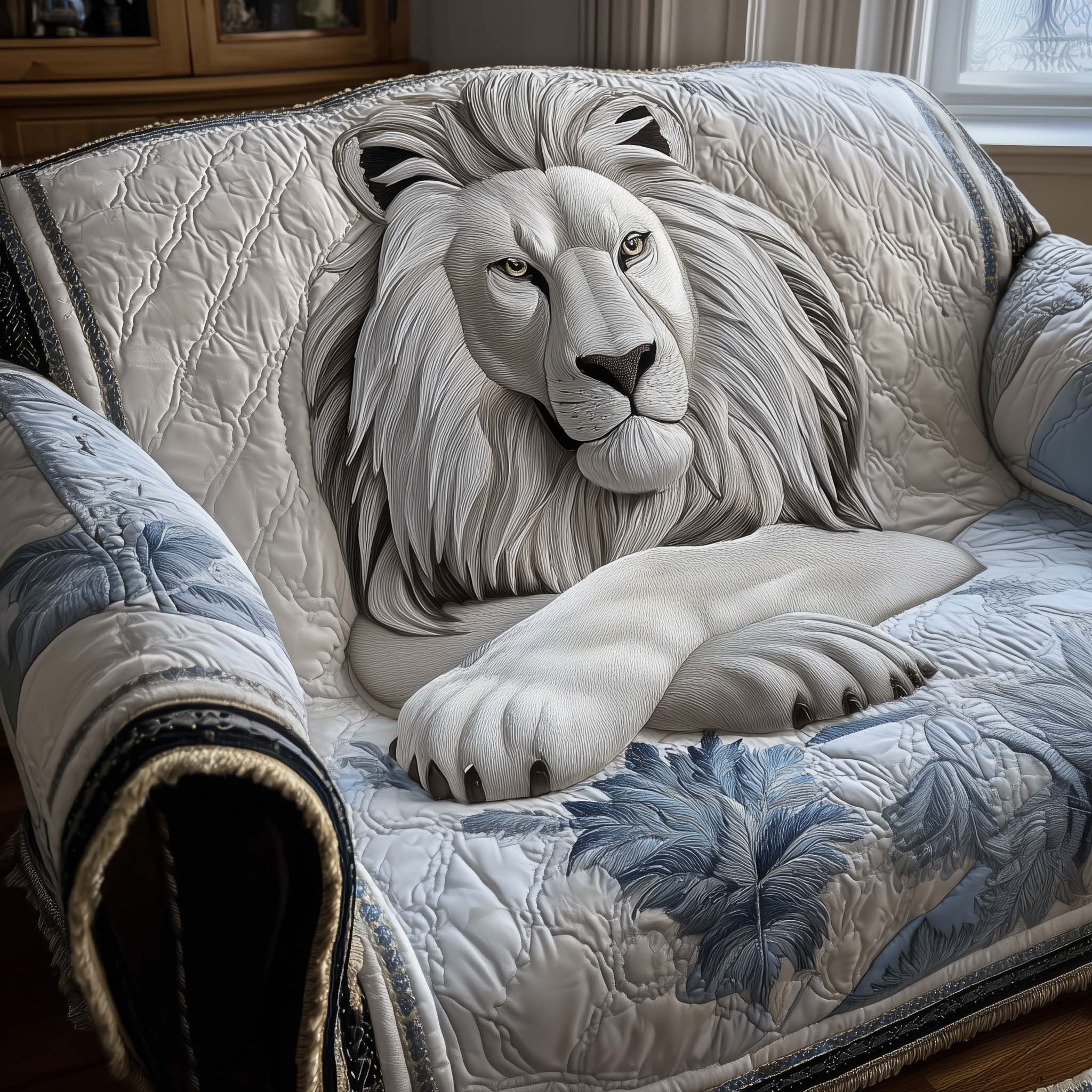 Majestic Lion Quilted Sofa Cover Fierce King Head Sofa Guard Good Lion Themed Gifts