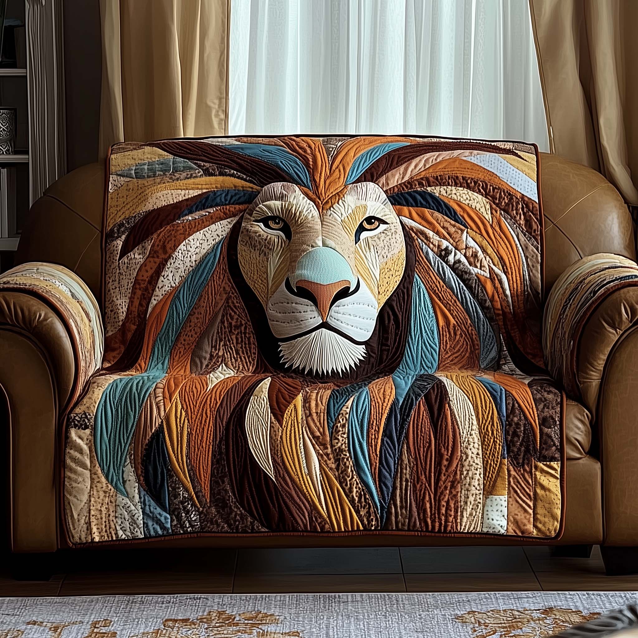 Majestic Lion Quilted Sofa Cover Regal King Family Scene Throw Good Lion Themed Gifts