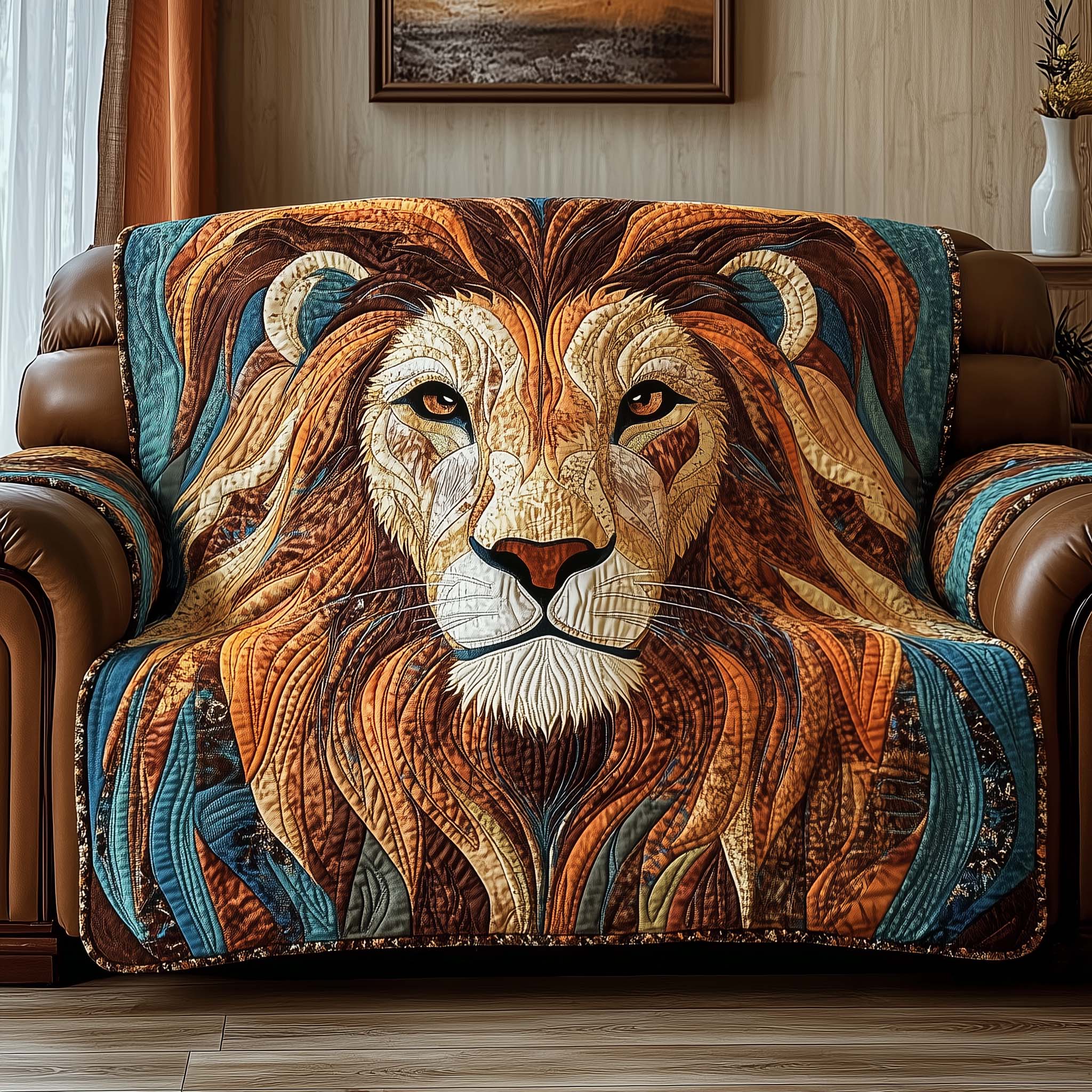 Majestic Lion Quilted Sofa Cover Stately King Roar Quilted Cover Good Lion Themed Gifts