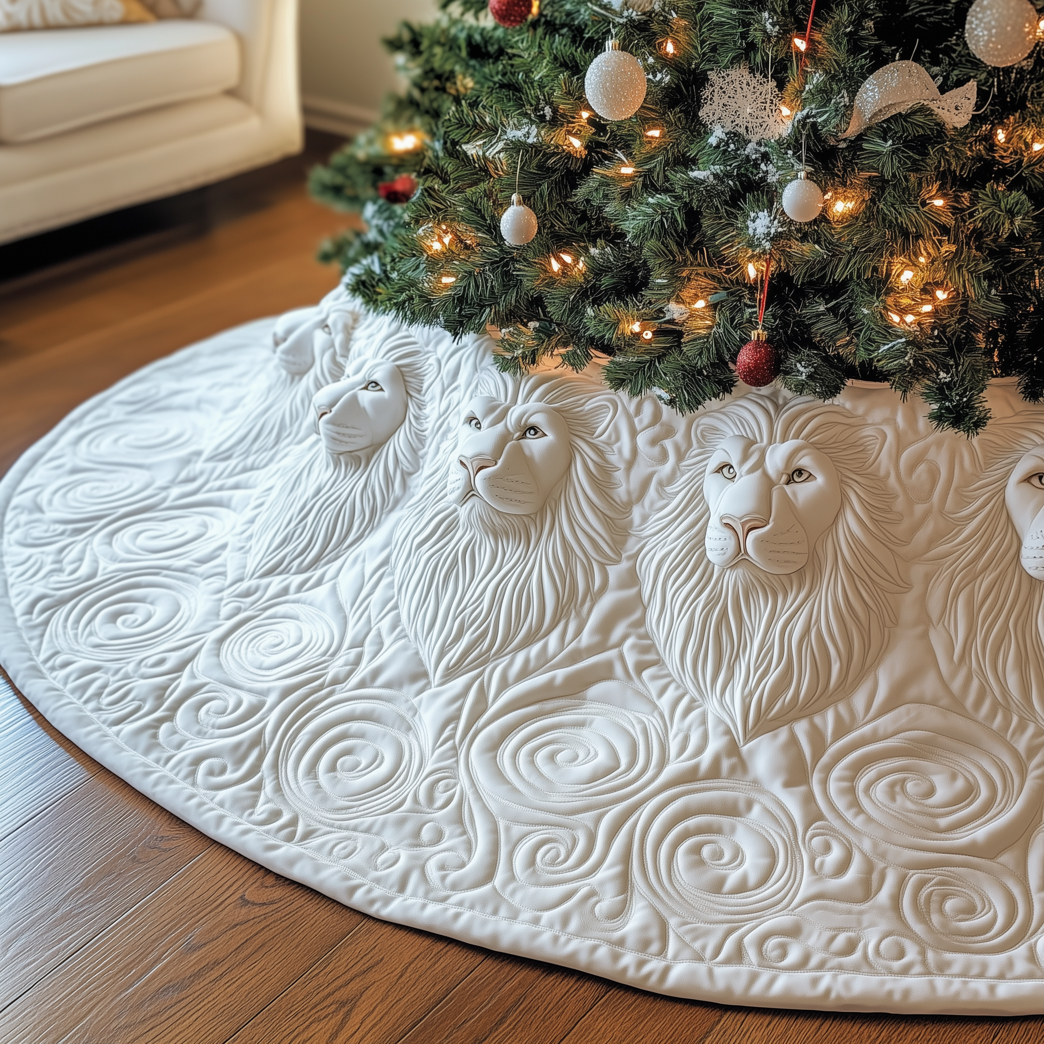 Majestic Lion Quilted Tree Skirt Beautiful Christmas Home Merch