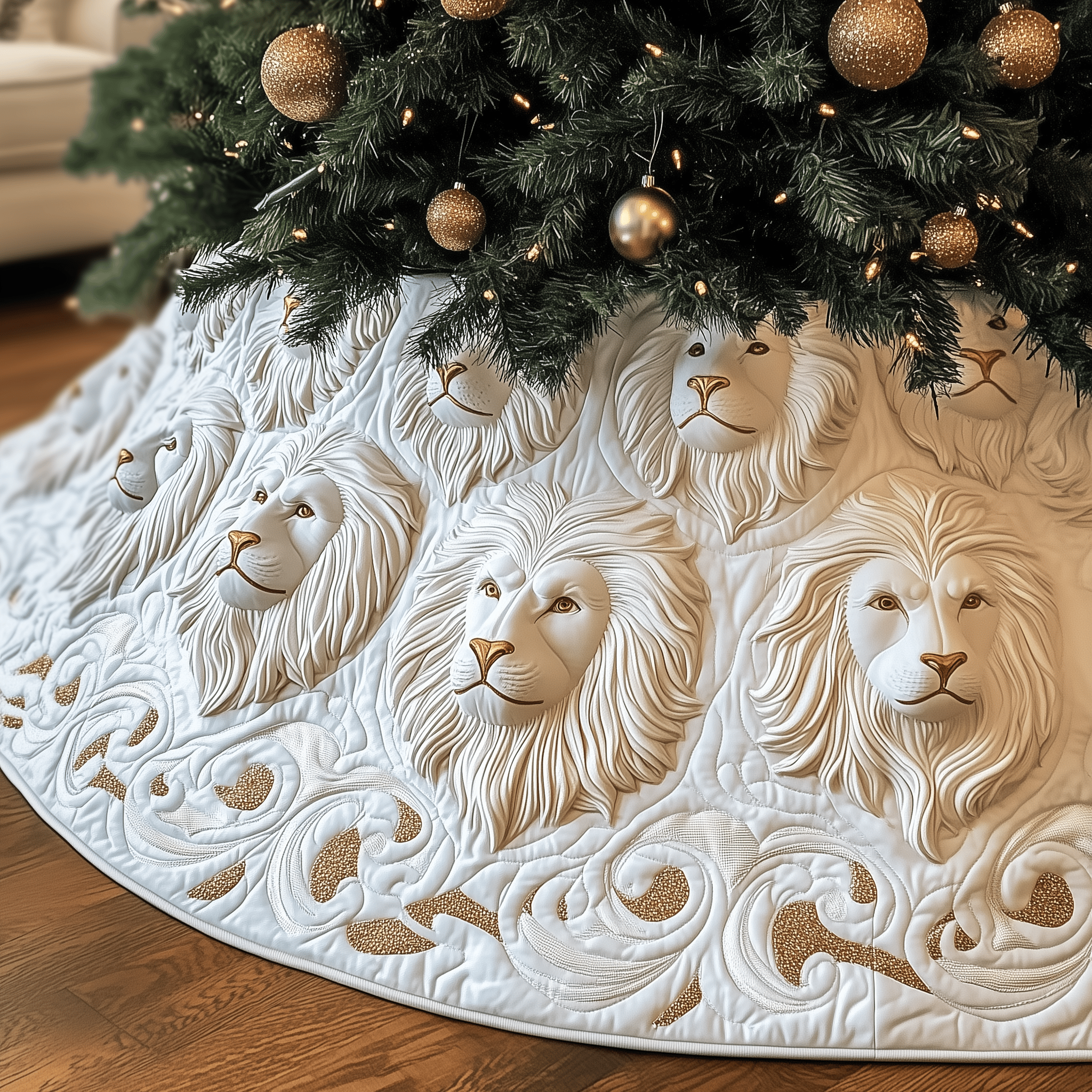 Majestic Lion Quilted Tree Skirt Christmas Tree Skirt Best Christmas Gifts For Friends