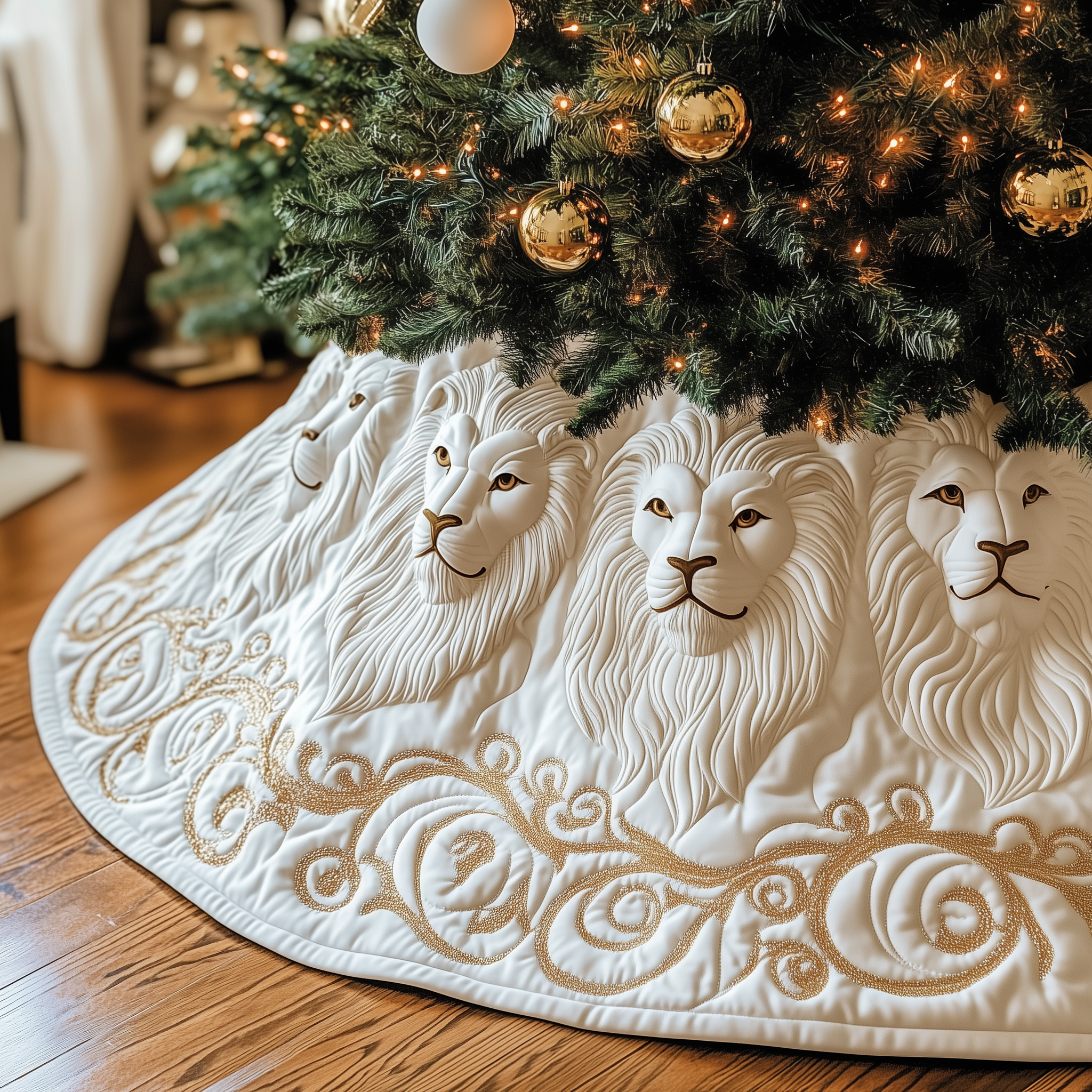 Majestic Lion Quilted Tree Skirt Cozy Tree Skirt For Holiday Decor