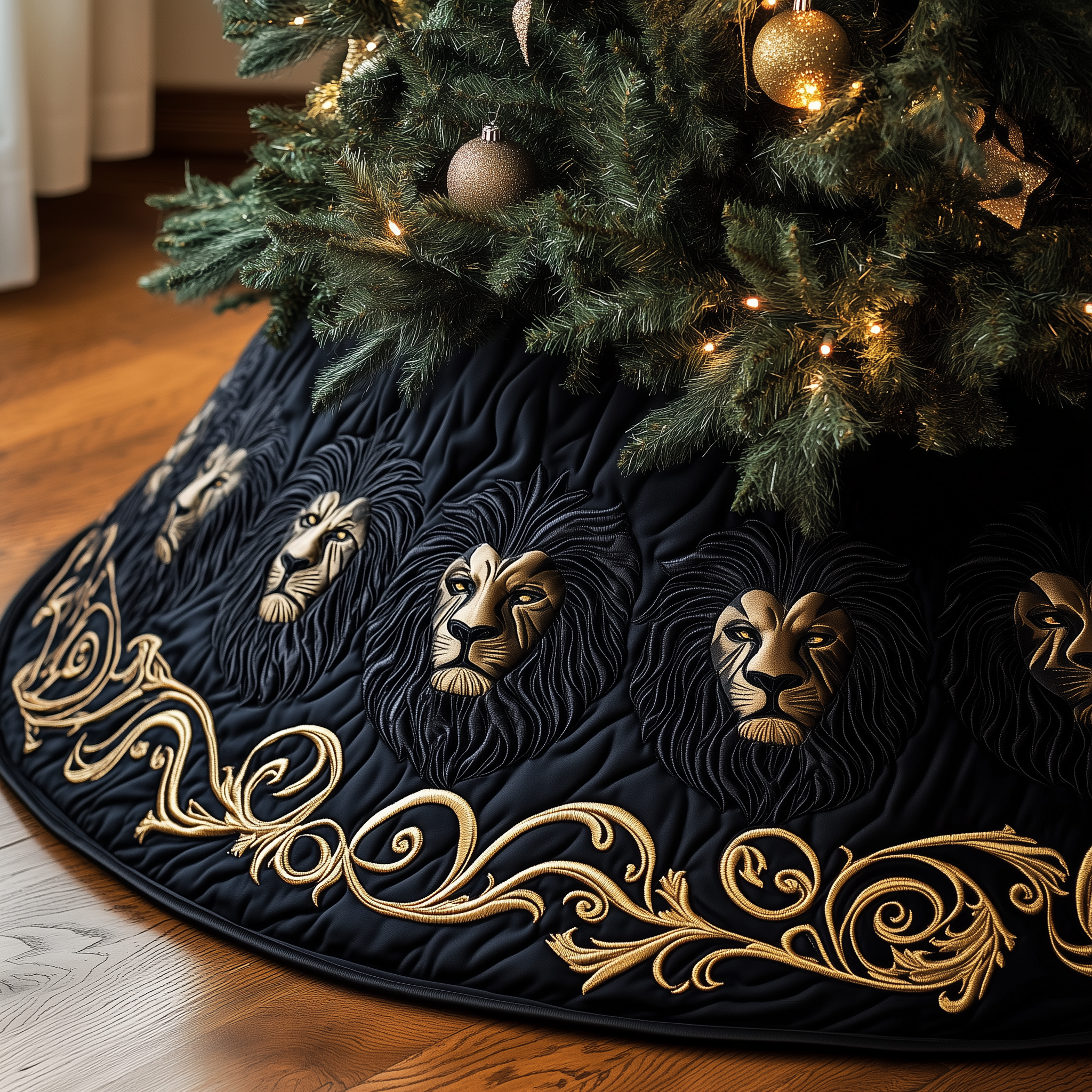 Majestic Lion Quilted Tree Skirt Elegant Christmas Tree Decor Merch