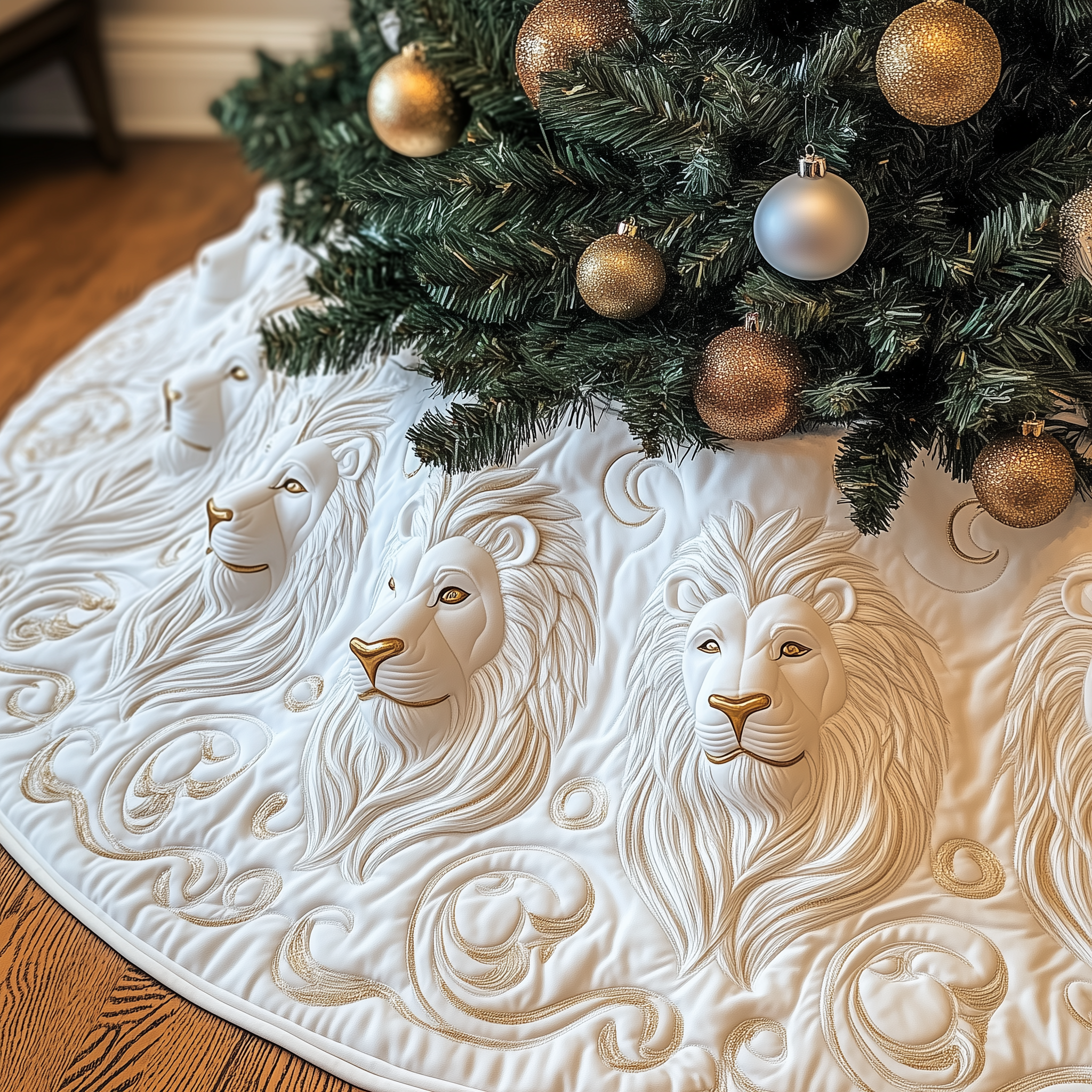 Majestic Lion Quilted Tree Skirt Magical Christmas Spirit Merch