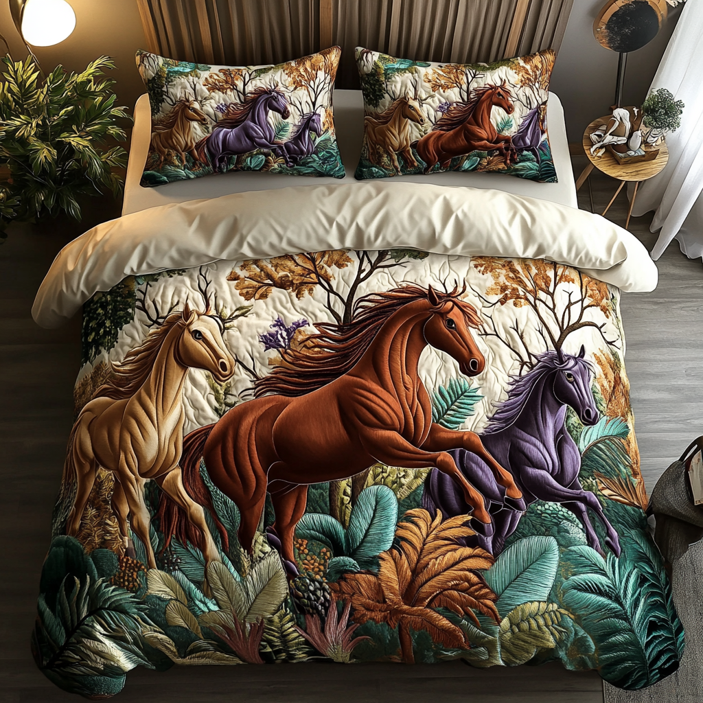 Majestic Mane Quilted Bedding Set Elegant Bed Linen Set for Cozy Nights