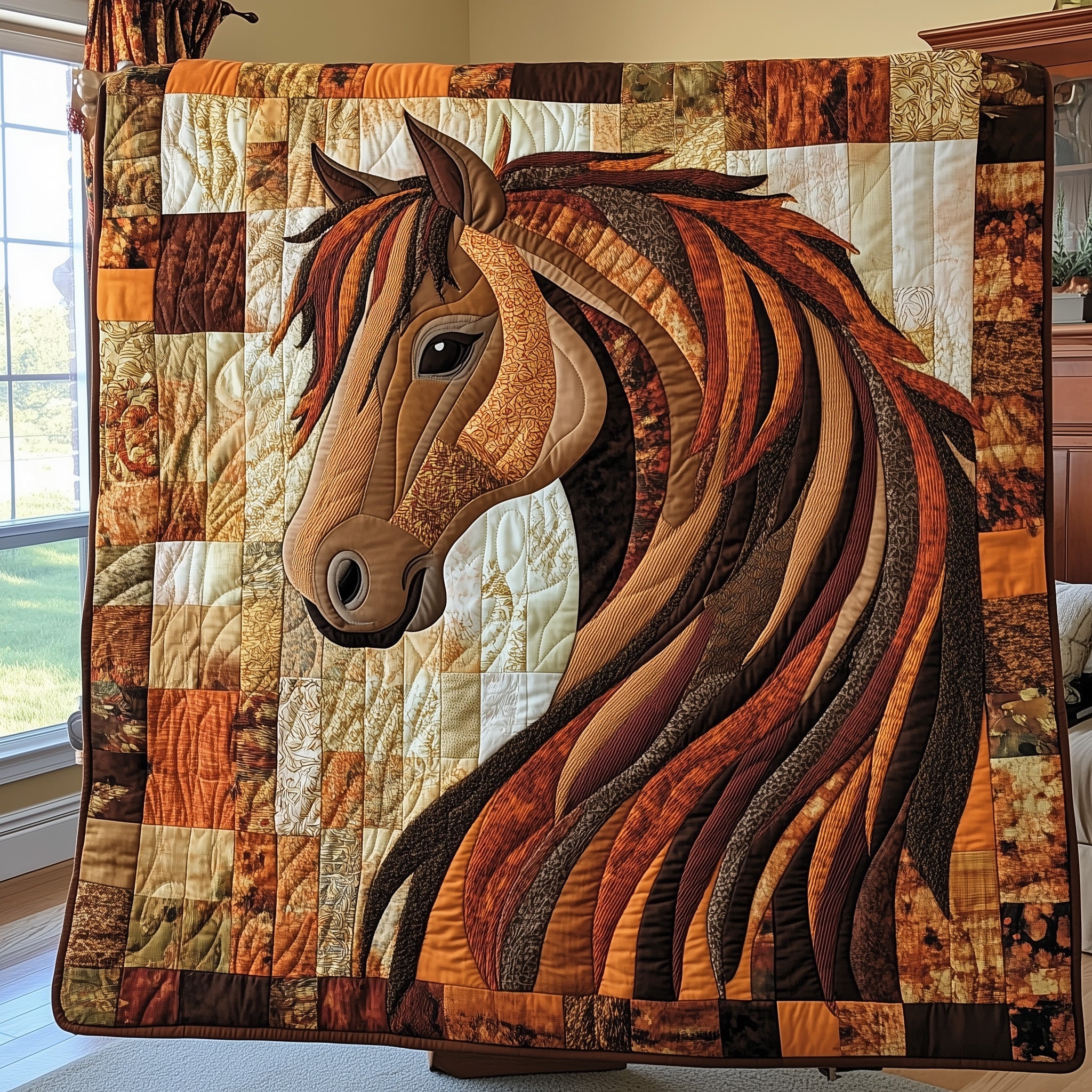Majestic Mane Quilted Blanket Cute Soft BlanketGift For Horse Lover Woman