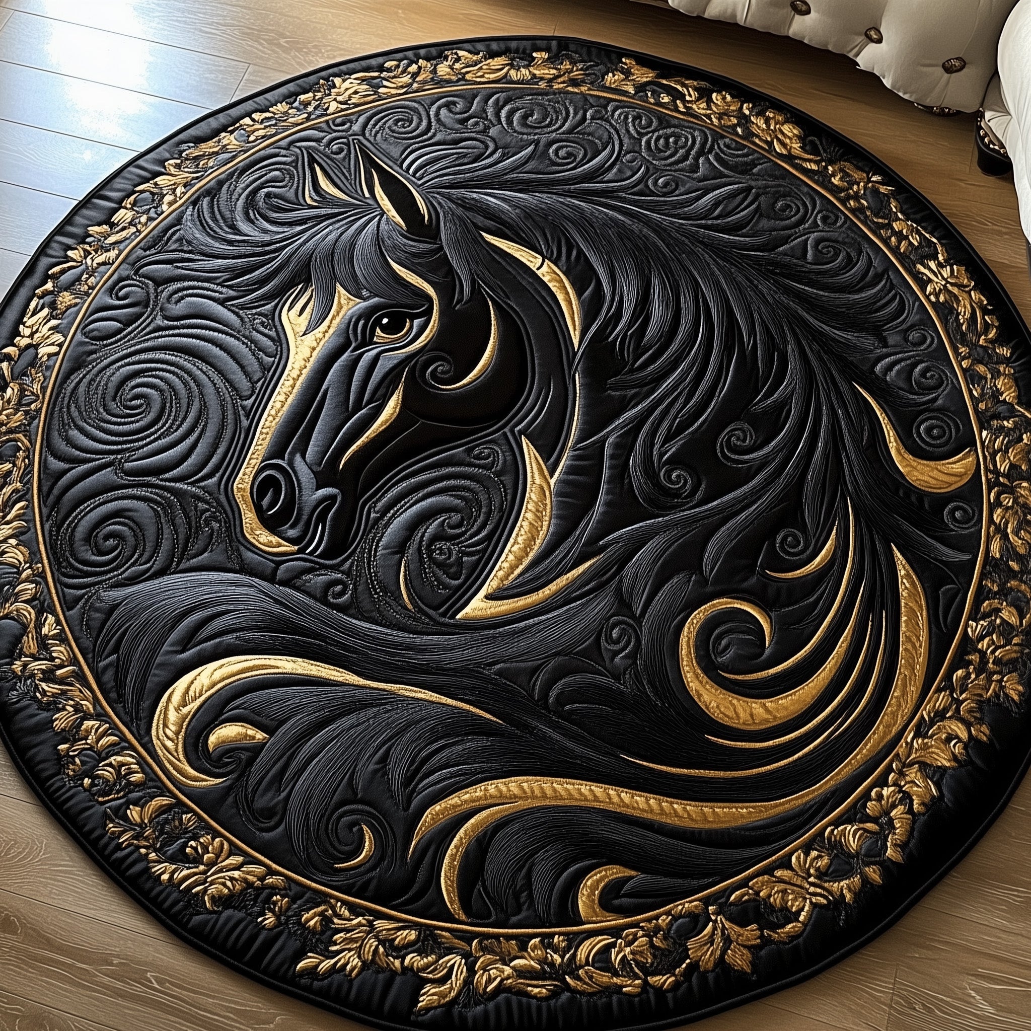 Majestic Mane Quilted Round Mat Handcrafted Quilted Round Mat for Special Touch