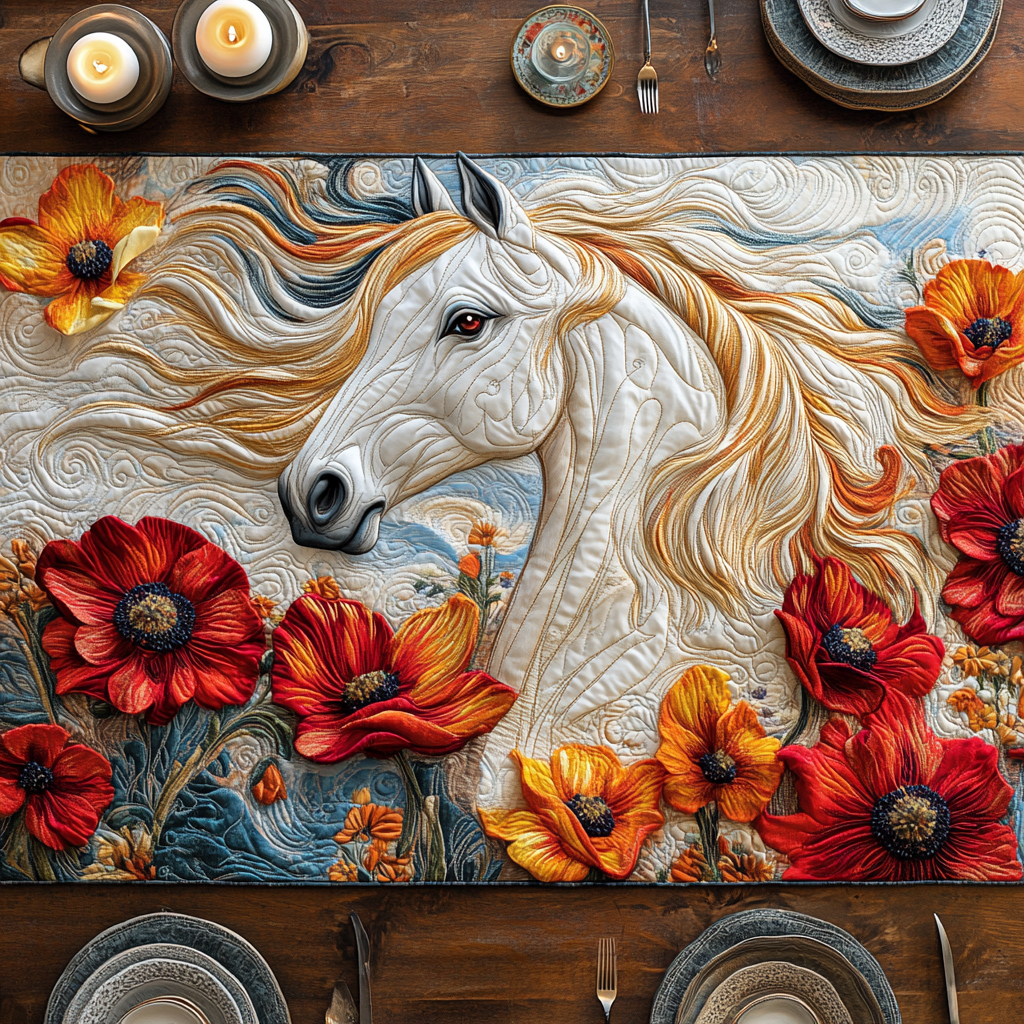 Majestic Mane Quilted Table Runner Dining Table Decor Unique Equestrian Gifts