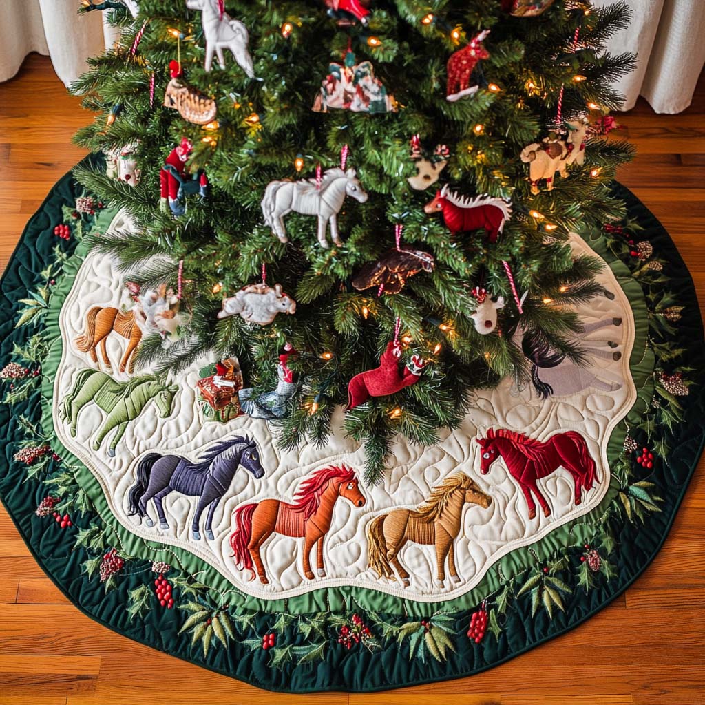 Majestic Meadows Christmas Quilted Tree Skirt Festive Christmas Home Styling Festive Tree Base Cover