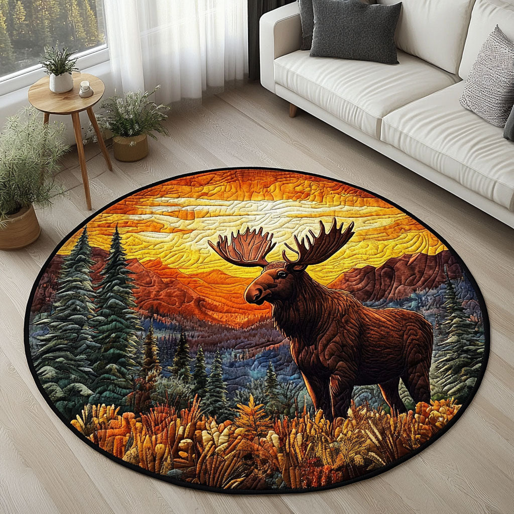 Majestic Moose Sunset Quilted Round Mat Home Front Door Design Tree Skirt Vintage