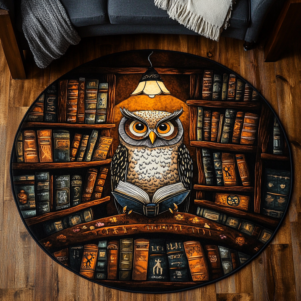 Majestic Owl Quilted Round Mat Unique Front Door Decor Owl Themed Gifts