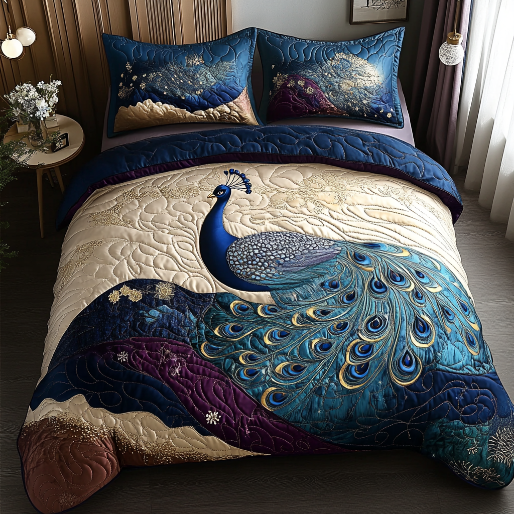 Majestic Peacock Quilted Bedding Set Bedroom Decor Ideas Gifts For Peacock Lover