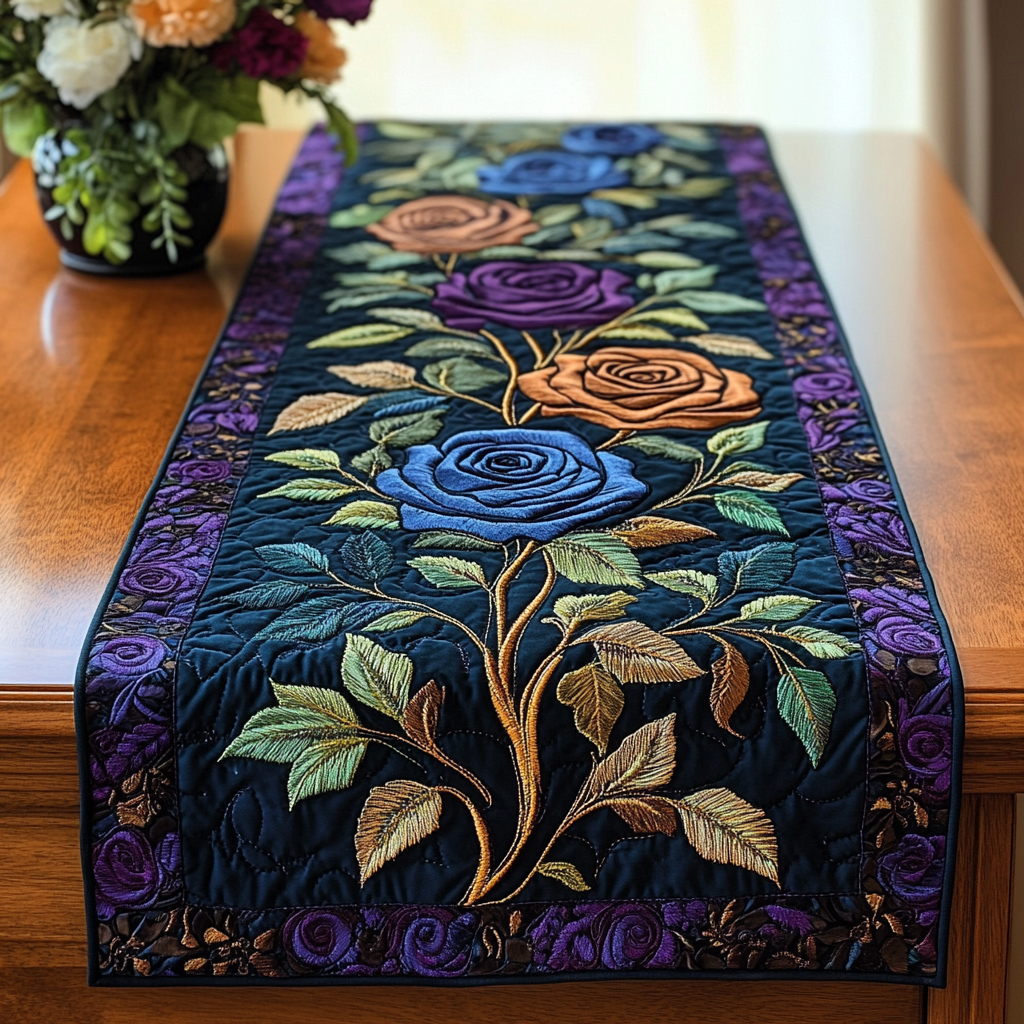 Majestic Petals Quilted Table Runner Spring Floral Table Runner Gifts For Mom