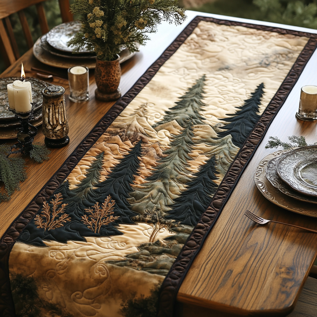 Majestic Pines Quilted Table Runner Dining Table Decor Presents For Nature Lovers