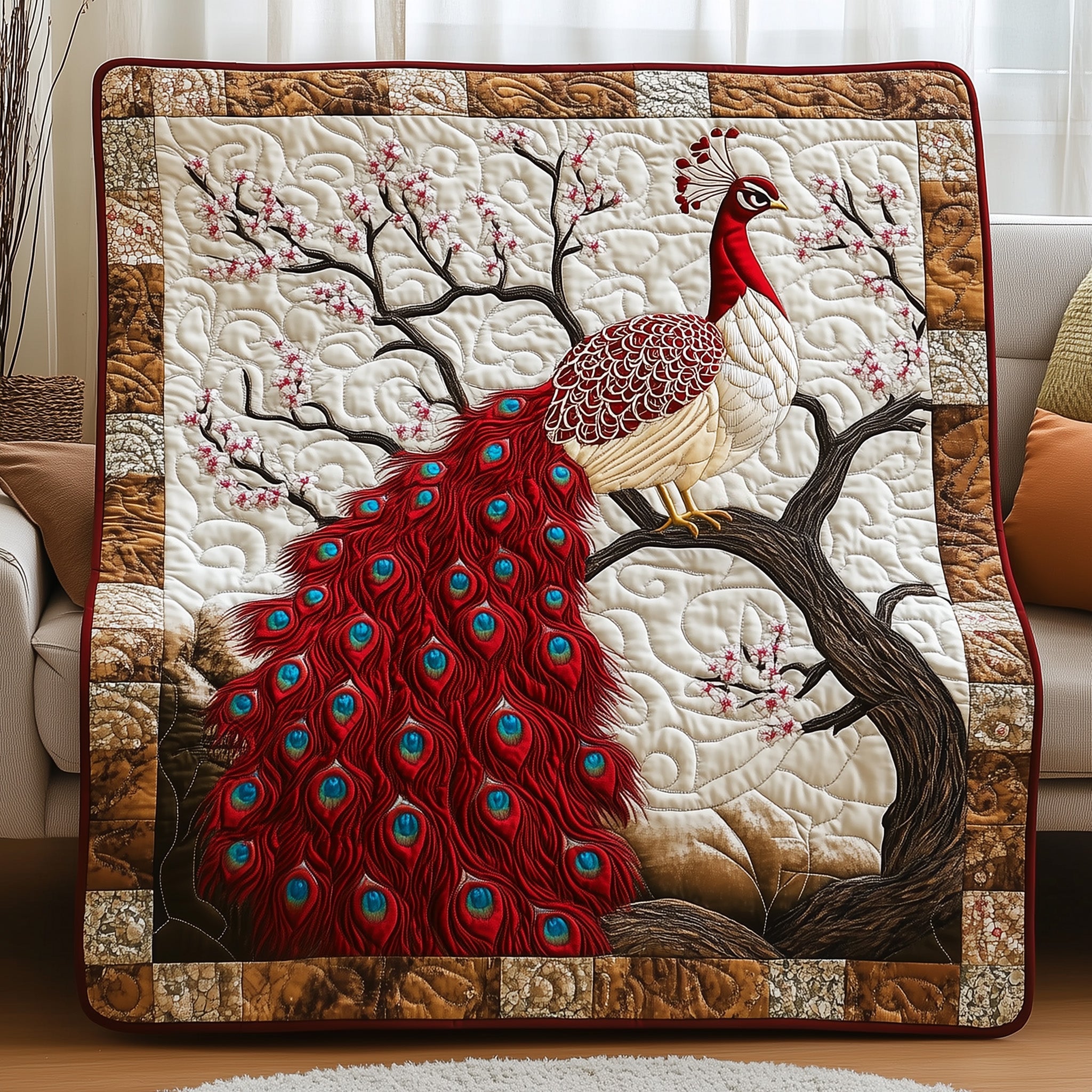 Majestic Plumage Quilted Blanket Cute Soft BlanketPeacock Gifts For Her