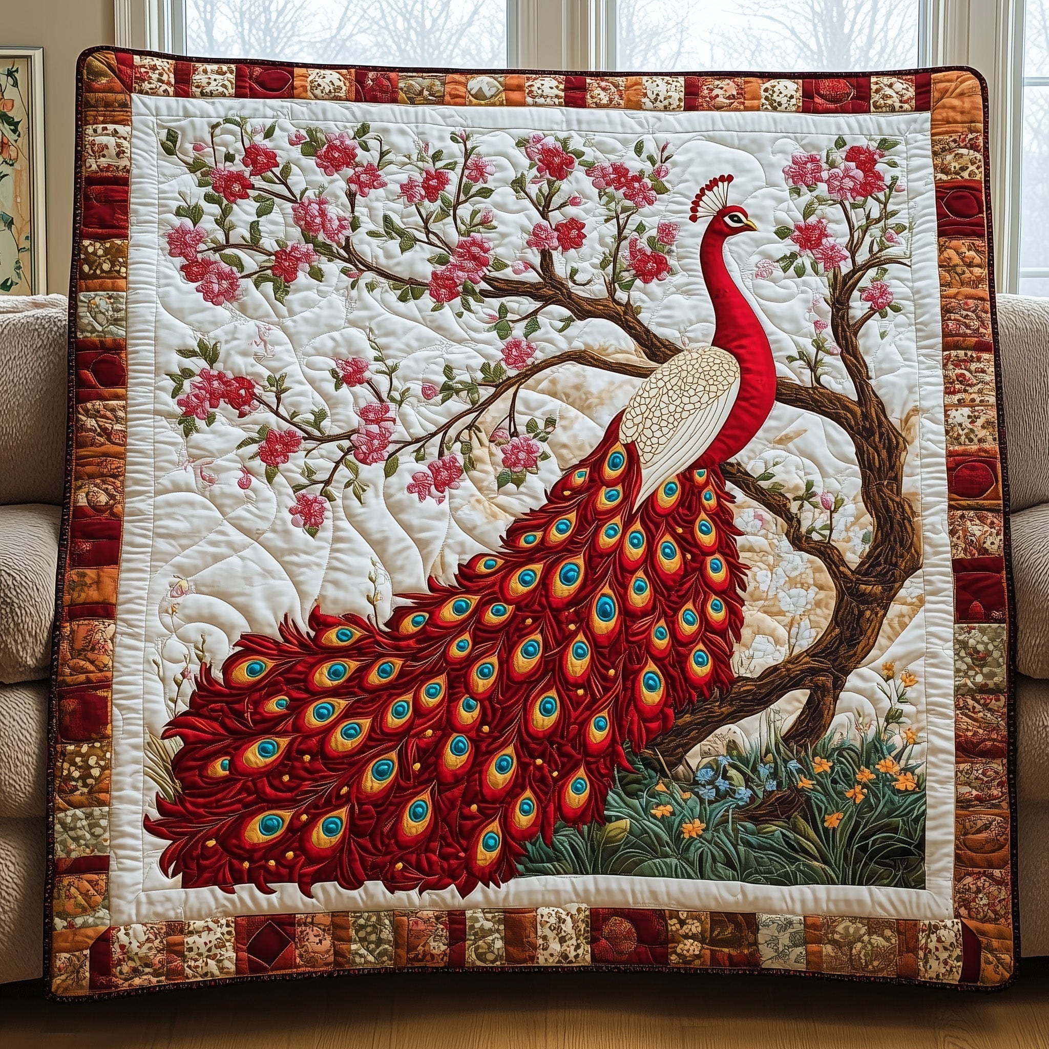Majestic Plumage Quilted Blanket Cute Soft BlanketPeacock Themed Gifts