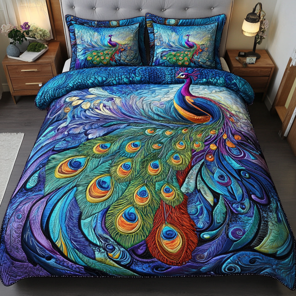 Majestic Plumes Quilted Bedding Set Queen Size Comforter Good Family Gifts For Christmas