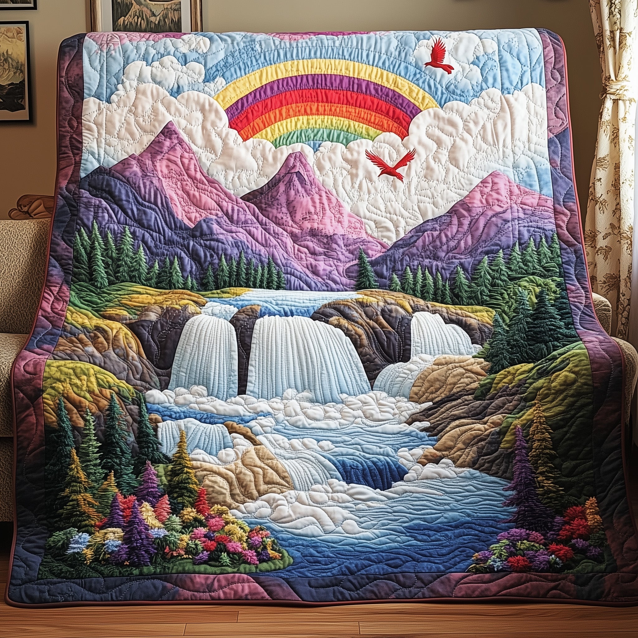 Majestic Rainbow Cascade Quilted Blanket Cute Soft BlanketFather Daughter Gifts