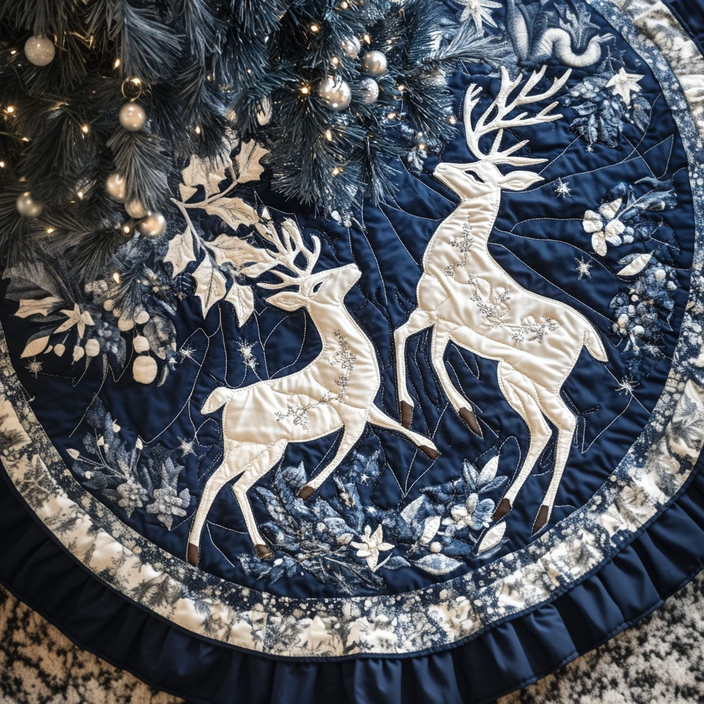 Majestic Reindeer Gala Quilted Christmas Tree Skirt Seasonal Tree Area Decoration