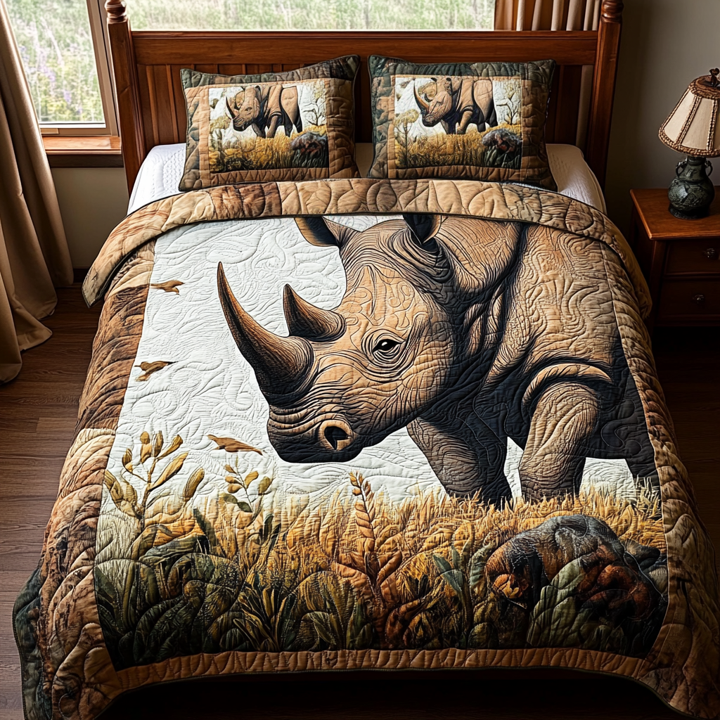 Majestic Rhino Quilted Bedding Set Bed Decor Ideas Rhinoceros Gifts