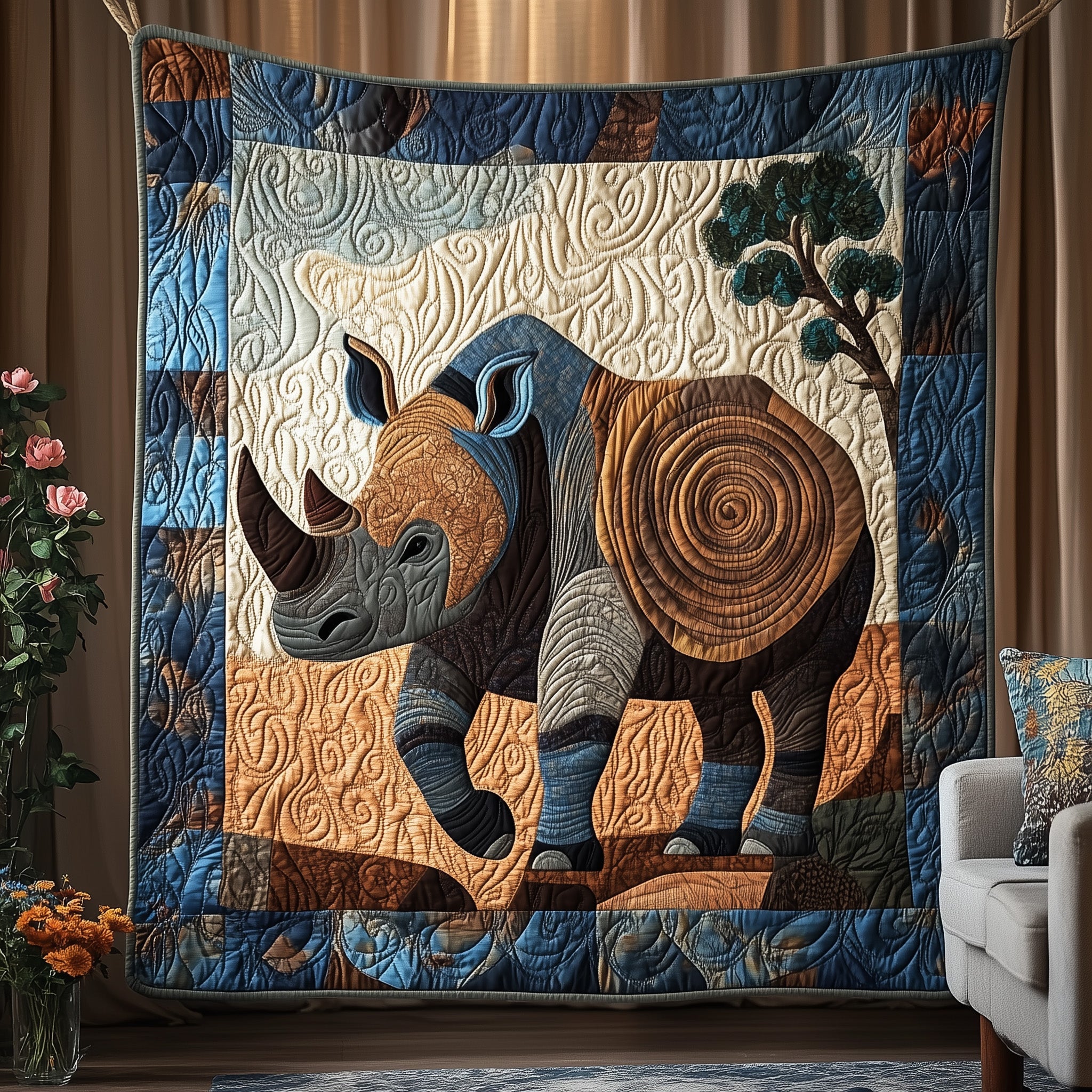 Majestic Rhino Quilted Blanket Cute Soft BlanketDad And Daughter Gifts