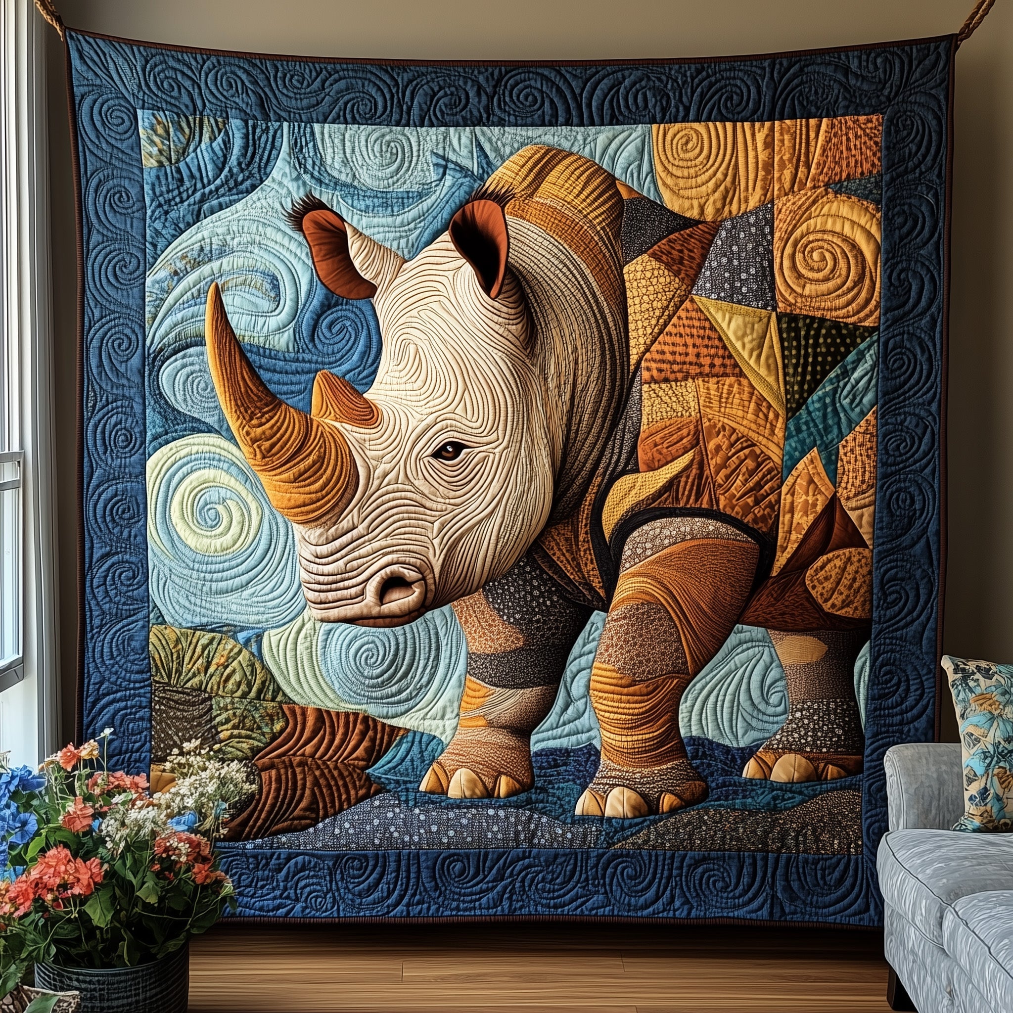 Majestic Rhino Quilted Blanket Cute Soft BlanketMum And Daughter Gifts