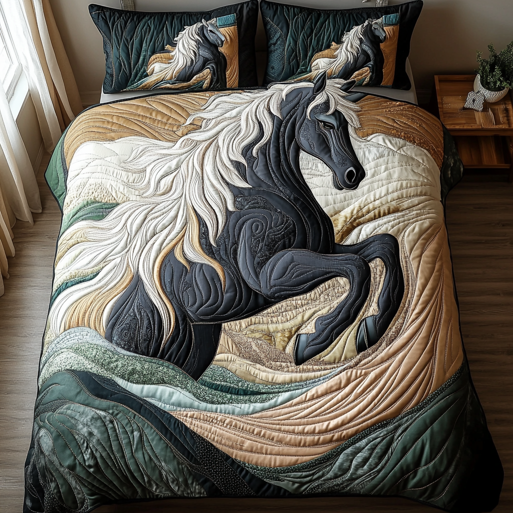 Majestic Ride Quilted Bedding Set Cute Bedroom Decor Christmas Gifts For Horse Trainers