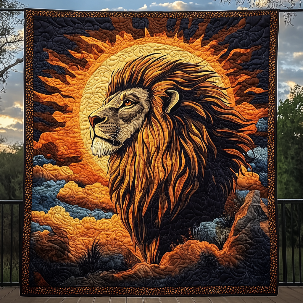 Majestic Roar Quilted Blanket Lion Blanket Gift For Animal Lover