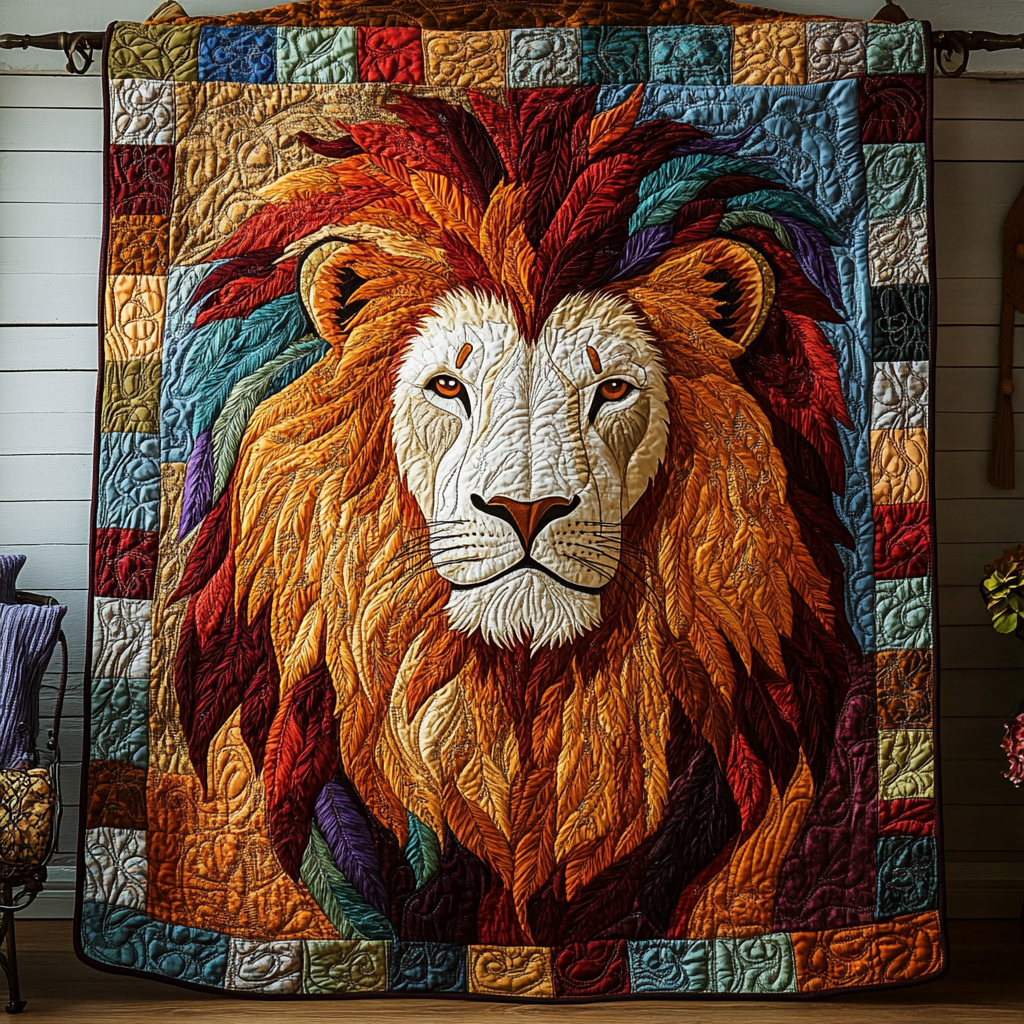 Majestic Roar Quilted Blanket Winter Decor Blanket Unique Lion Gift Items